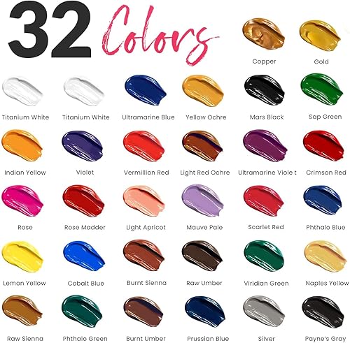 Miniatura 26 de Chalkola Juego de pintura acrílica para adultos, niños y artistas, kit de 40 piezas de suministros de pintura acrílica, con 24 pinturas acrílicas