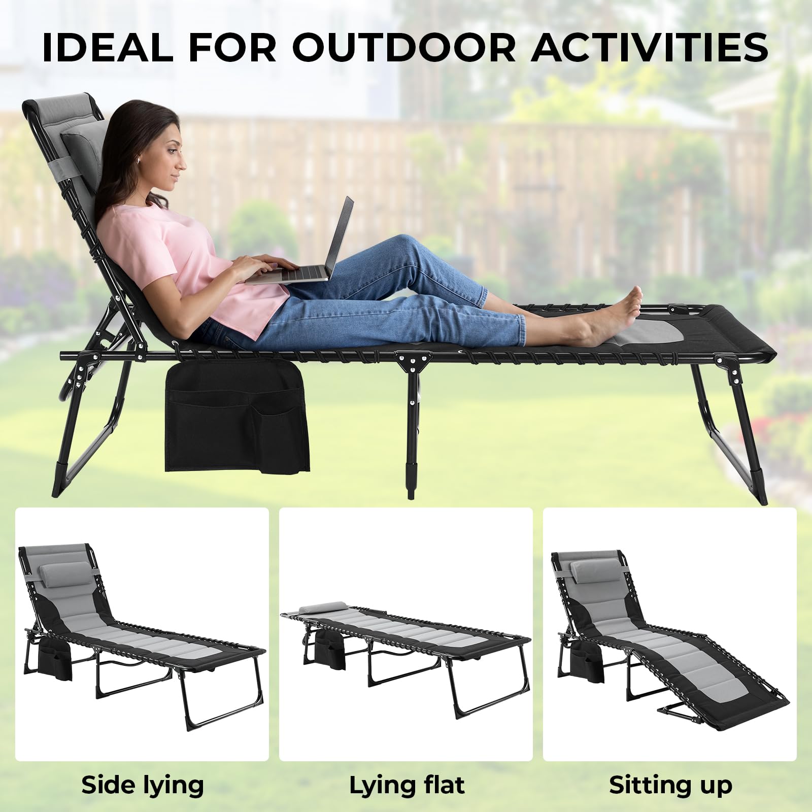 LIFERUN XXL Sonnenliege klappbar 2er Set, 199×66×35 cm Liegestuhl mit 5-Fach Verstellbarer Rückenlehne, extra Große Gartenliege bis 150 kg, Dreibeinliege, Strandliege, Campingliege, Liege für Outdoor