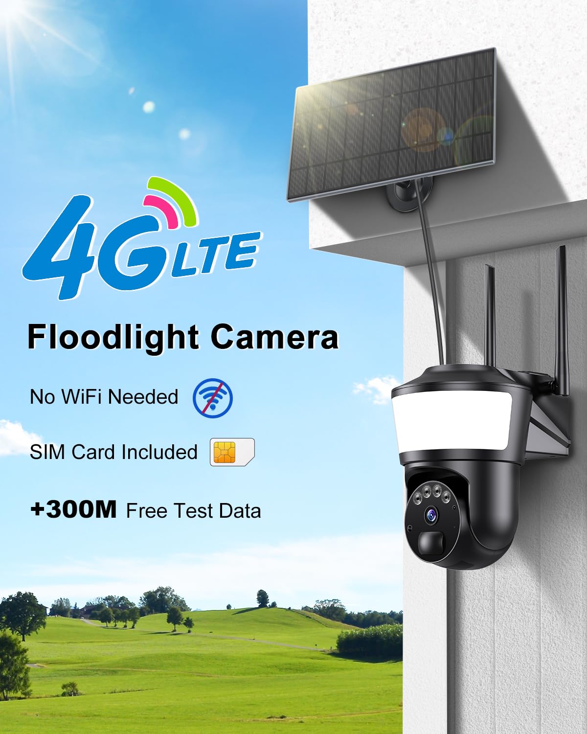 3G/4G LTE Videocamera Sorveglianza Esterno con SIM, 4MP Telecamera Esterno con Pannello Solare, 360° PTZ Visione Notturna a Colori, Rilevamento Umano, Tracciamento Automatico, 10000mAh (Nero)
