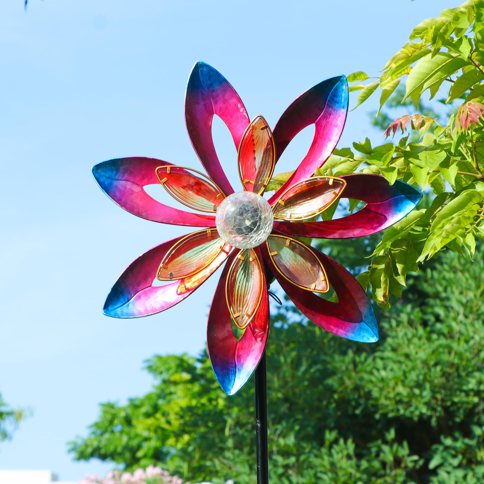 MUMTOP Molinillo de viento para exteriores, grande, 157,5 cm, metal LED, esculturas solares de viento, molino de viento para arte de patio, decoración de jardín
