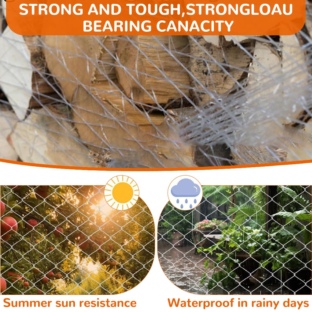 HASTHIP® Pigeon Nets for Balconies 32X10 Ft, 25mm Hole, Pet Netting Shield Net, Heavy-Duty Knotted Nylon Mesh Pet Netting, Pigeon Net for Windows, Balconies, Stairs, Trim to Fit 2