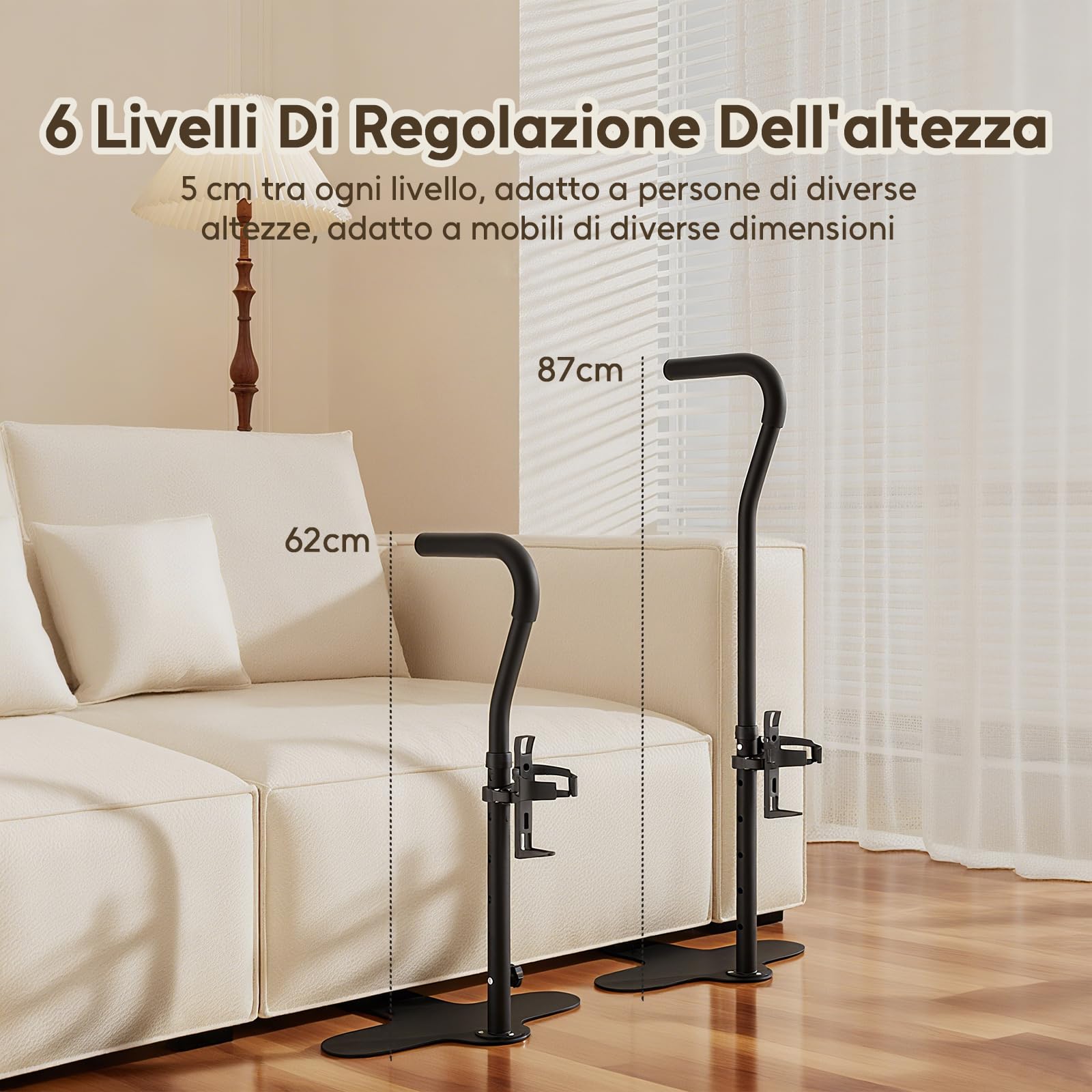 Supporto per anziani, con portabicchieri, regolabile in altezza, maniglione di sicurezza per divano o sedia, supporto per la vita quotidiana per anziani, disabili e disabili (nero)