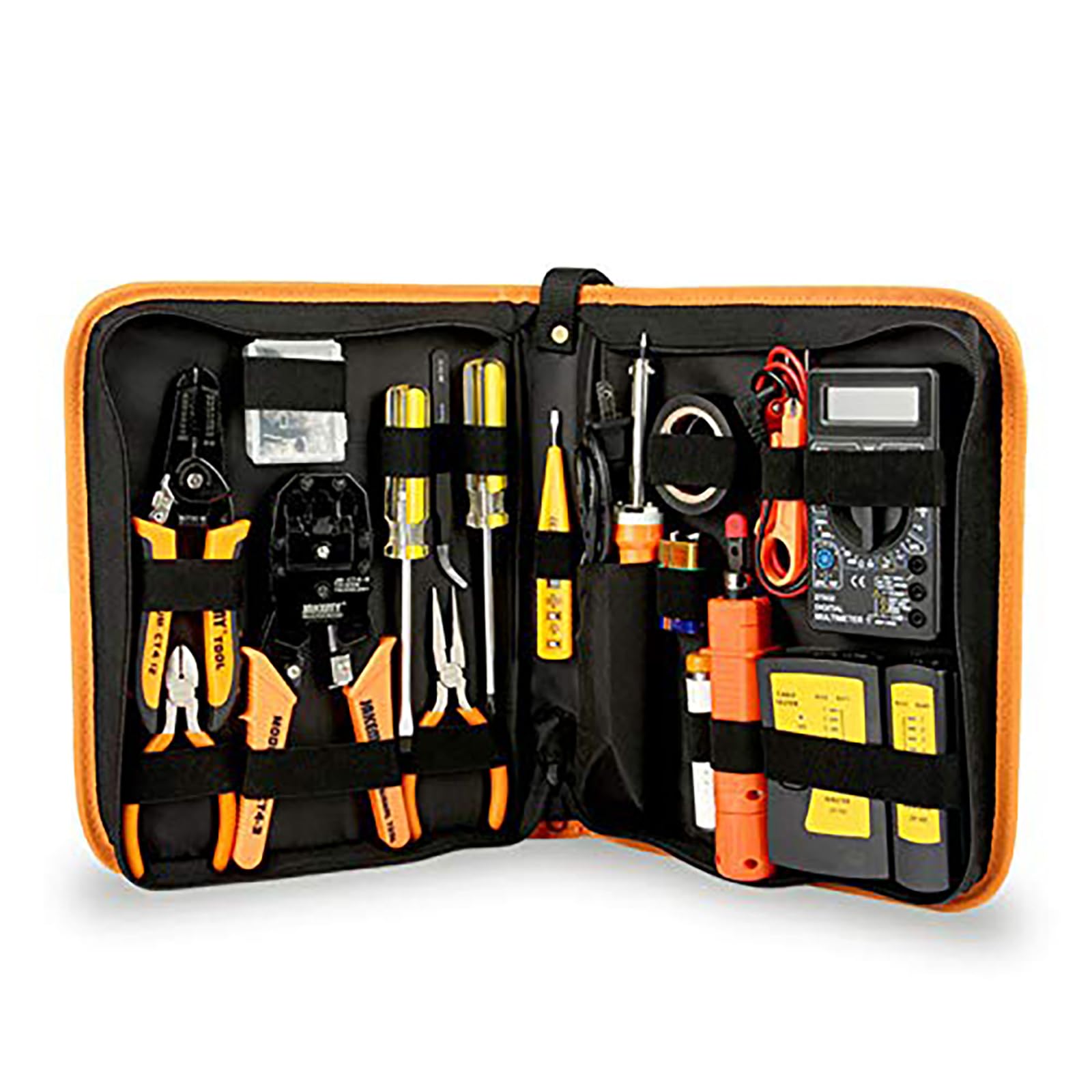 Kit Profesional 17 En 1 Para Reparación De Cables De Red Con Crimpadora Ethernet Rj45 Y Probador, Multímetro Digital Y Soldador De Temperatura Ajustable Para Mantenimiento De Telecomunicaciones Y