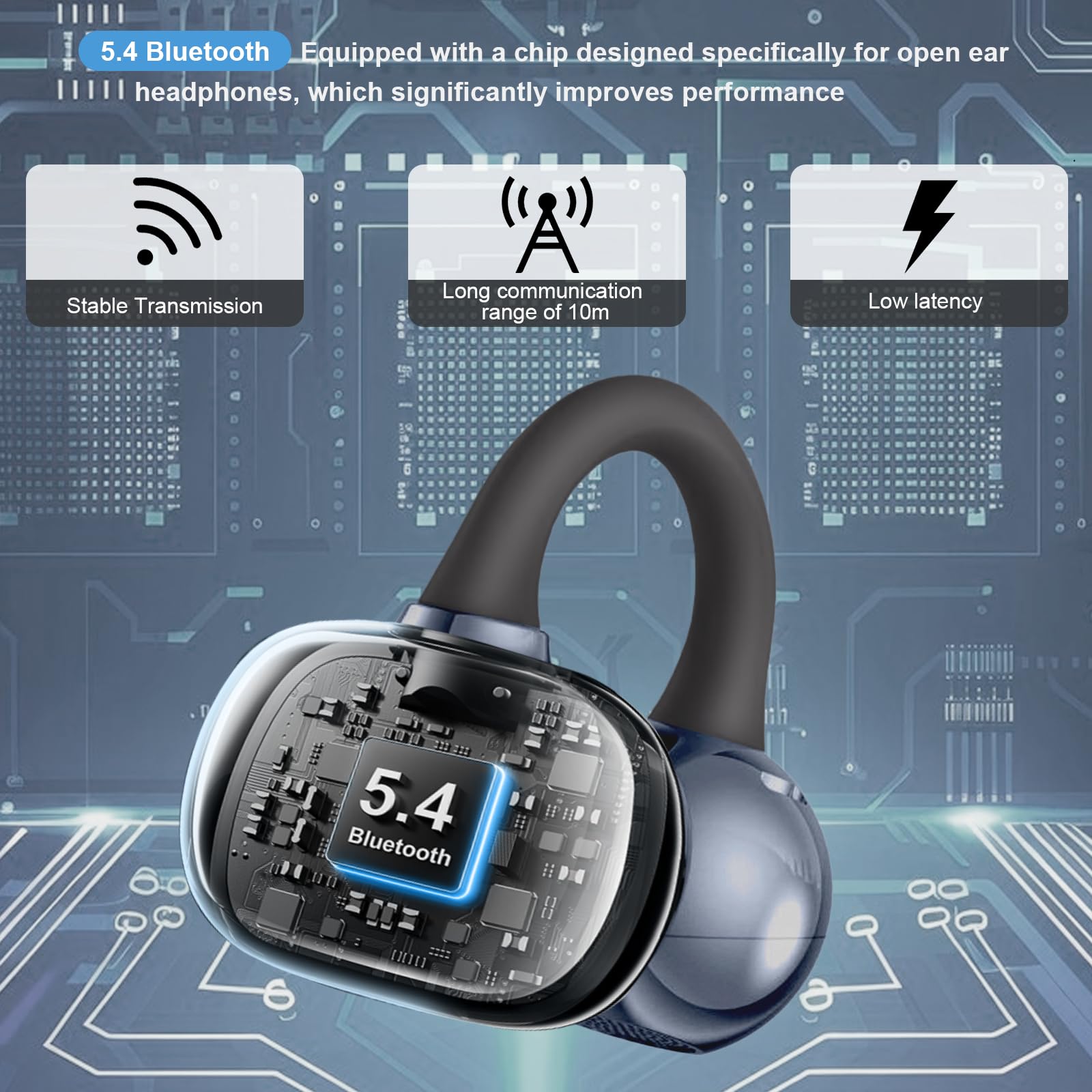 Auricolari aperti, con clip, wireless, Bluetooth 5.4 con microfono, 60 ore di riproduzione, cancellazione del rumore, auricolari aperti, leggeri e confortevoli, per sport, fitness, corsa, allenamento