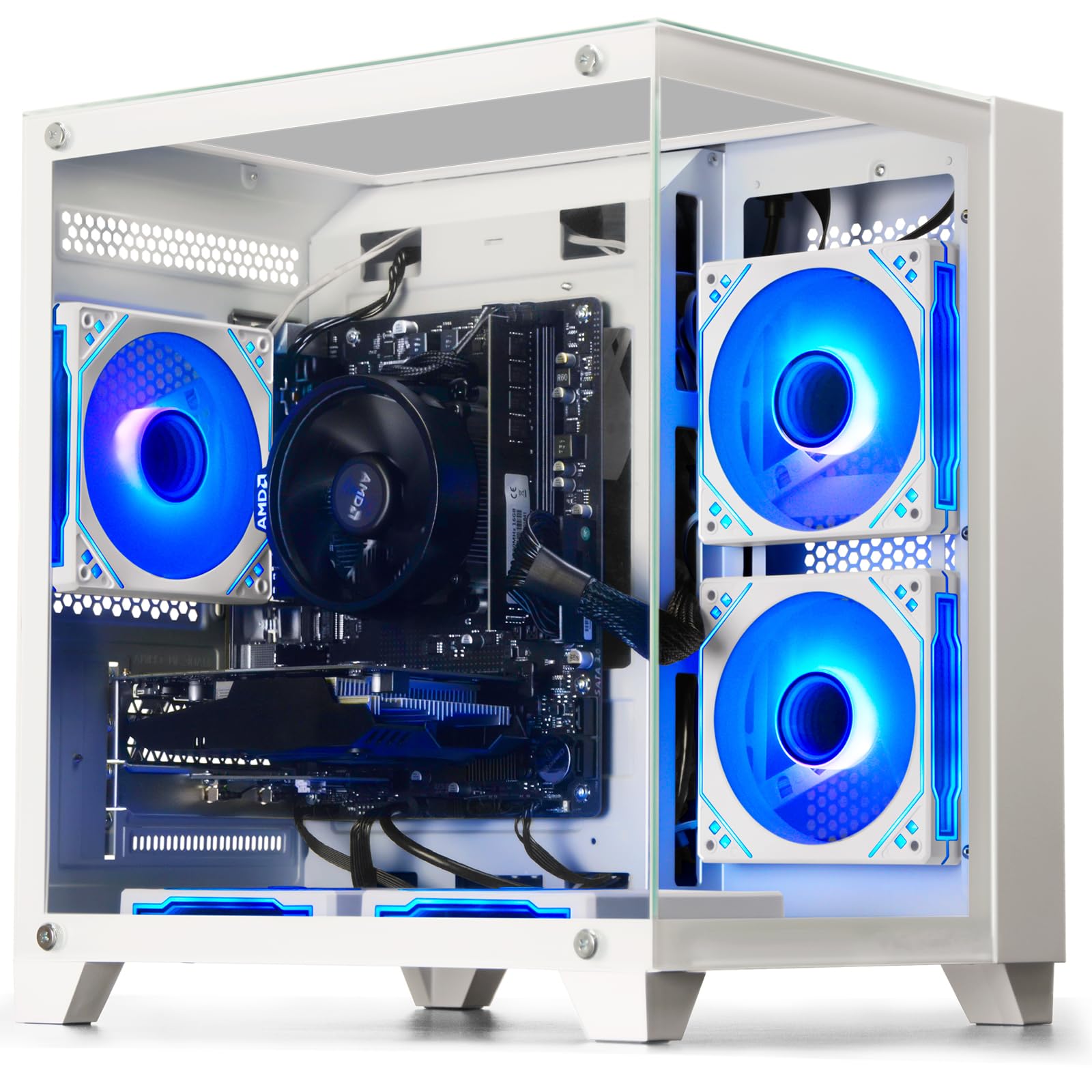 Prebuilt Gaming PC Desktop | 16G DDR4 RAM | 512G SSD | Ryzen 5 6Cores 3.6G Up to 4.1G | RX 560 4G Graphics Card | Wi-Fi 6 |Tower Computer White
