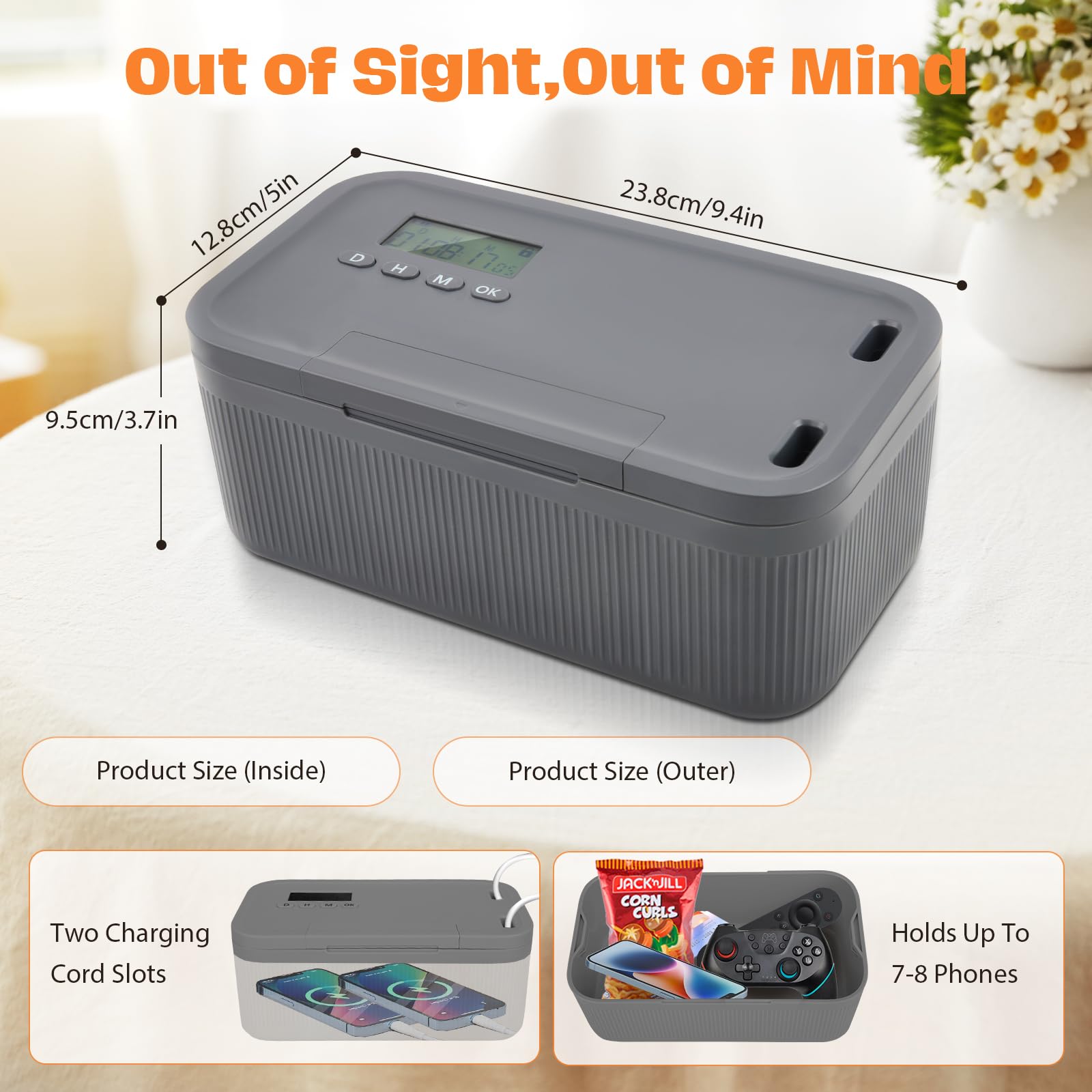 Caja fuerte con temporizador, Caja bloqueable para móviles, alcohol u otras tentaciones no deseadas, Caja de seguridad de autocontrol, Cárcel para móviles para el trabajo (Azul y gris)