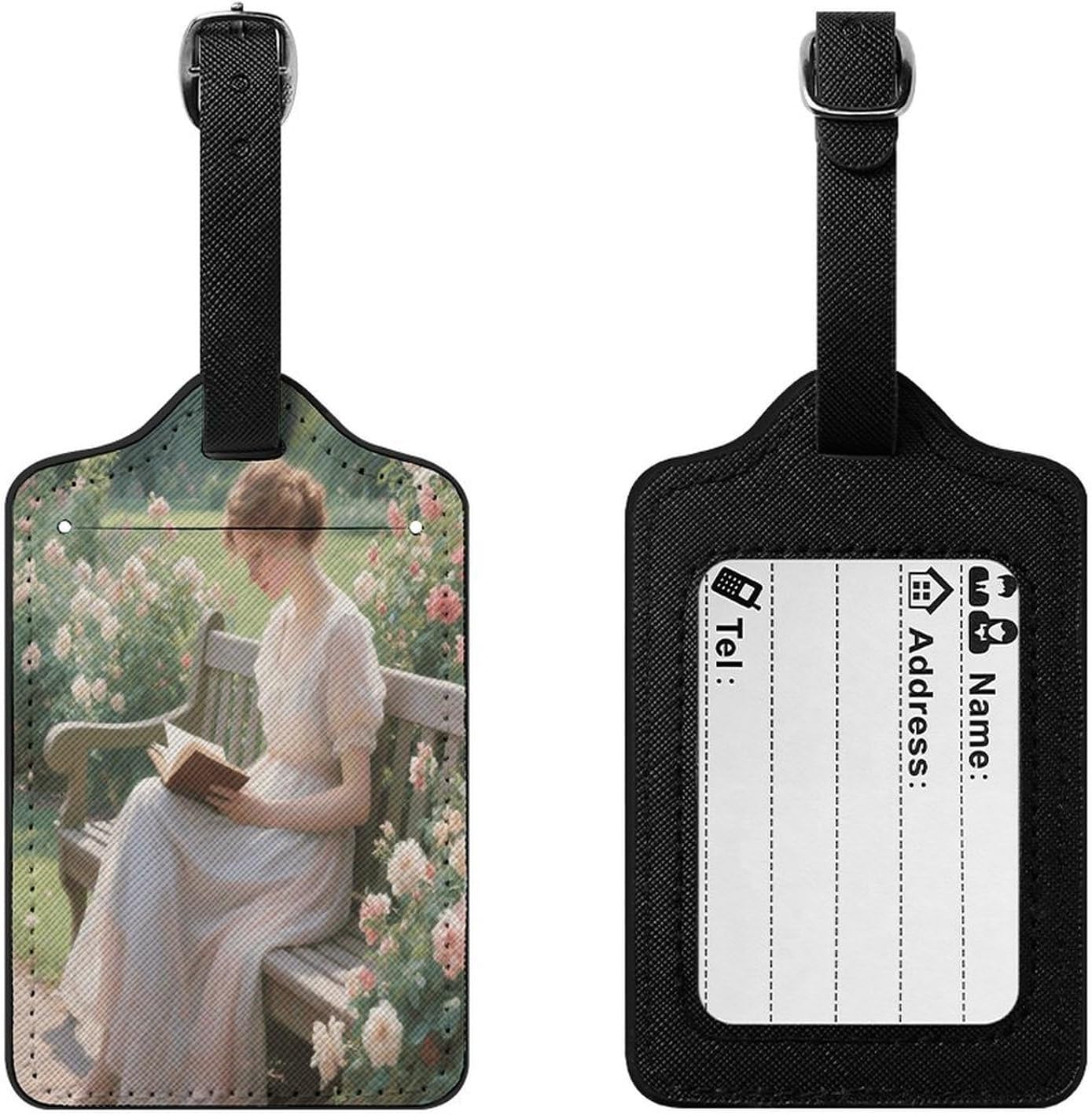Garden Reading Luggage Tag PU Leather Luggage Tag for Suitcases Protection Bag Tags with Information Card Cute Travelambo Baggage Identifier for Travel Bags image 3