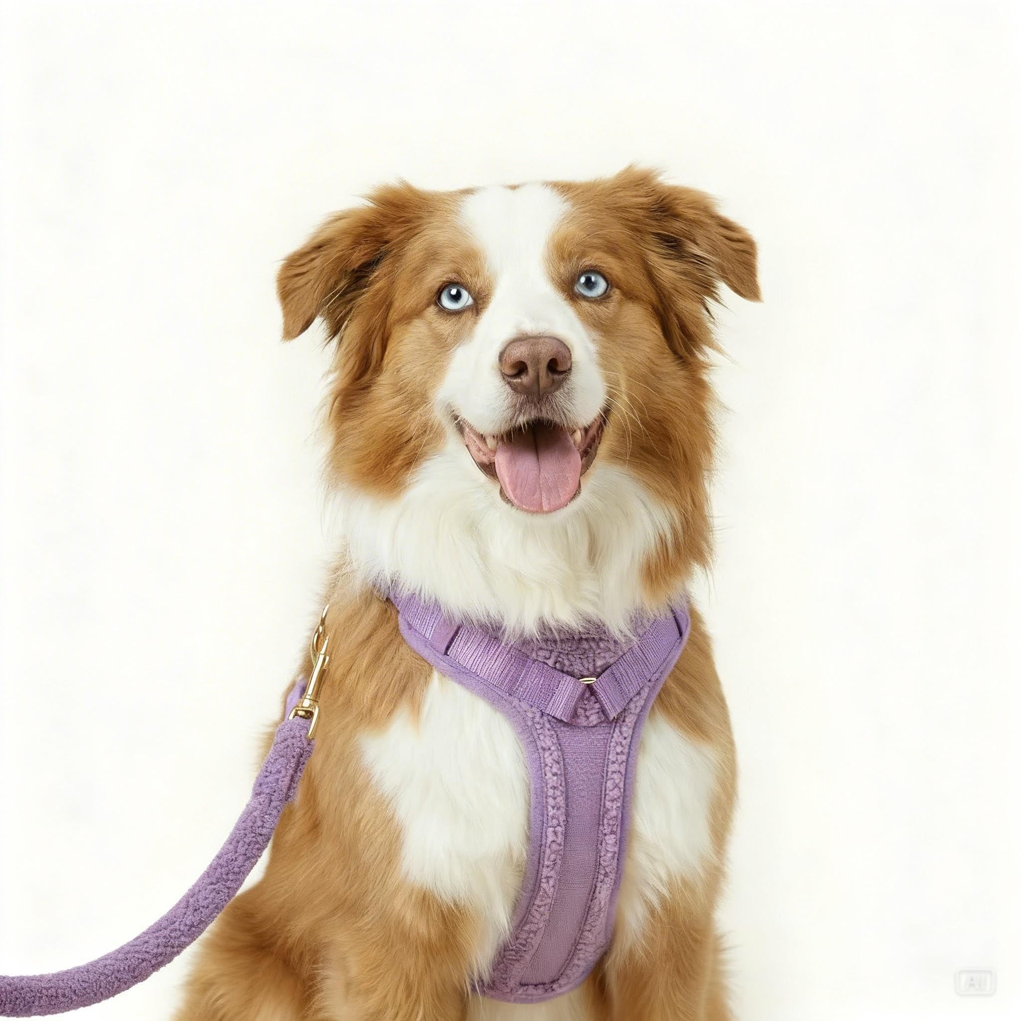 Hundegeschirr Set mit Hands-Free Leine – Gepolstertes Y Brustgeschirr für Hunde aus Teddy-Stoff, 4-Fach verstellbar, Anti-Zug Laufgeschirr zum Joggen & Spazieren für kleine & große Hunde (Lila, M)