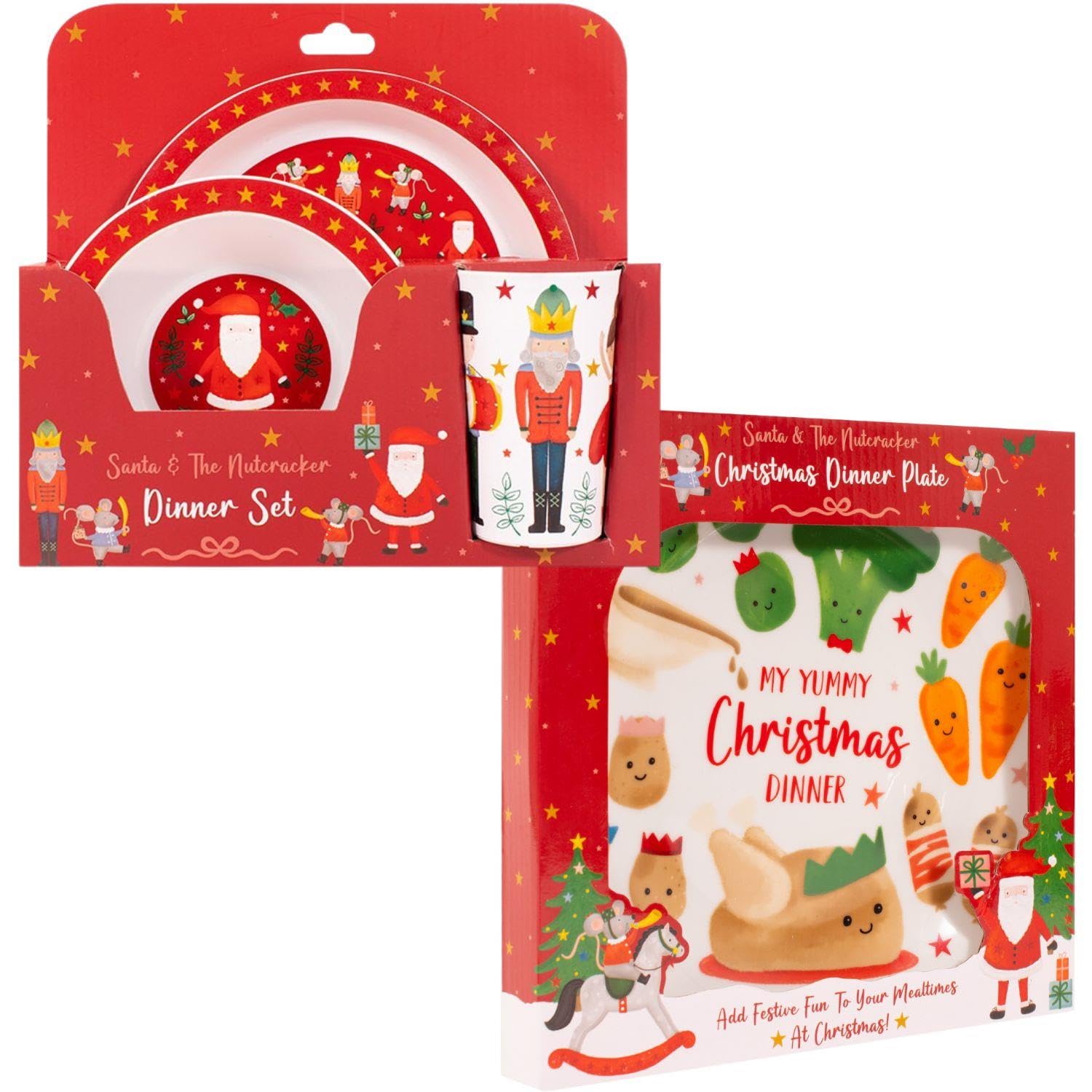 YöL Kids Christmas Plate & Dinner Set Xmas Lunch Festive Stocking Filler For Toddler Nutcracker Print Bowl Cup Tumbler