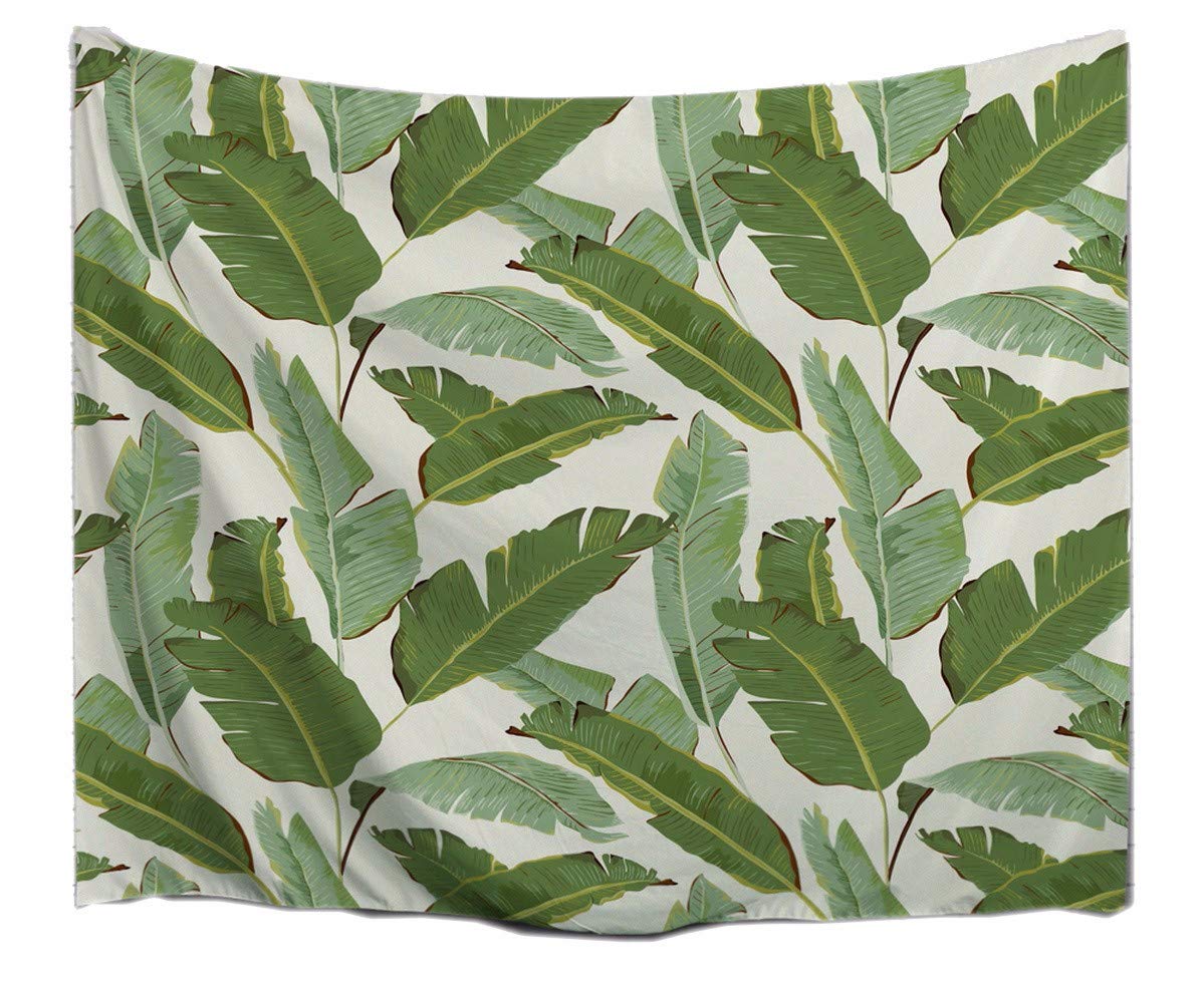 A.Monamour White Backgrounds Green Banana Tree Leaves Tropical Plants Picture Print Fabric Wall Art Decoration Tapestry Wall Hanging for Bedroom 153x203cm/60 x80
