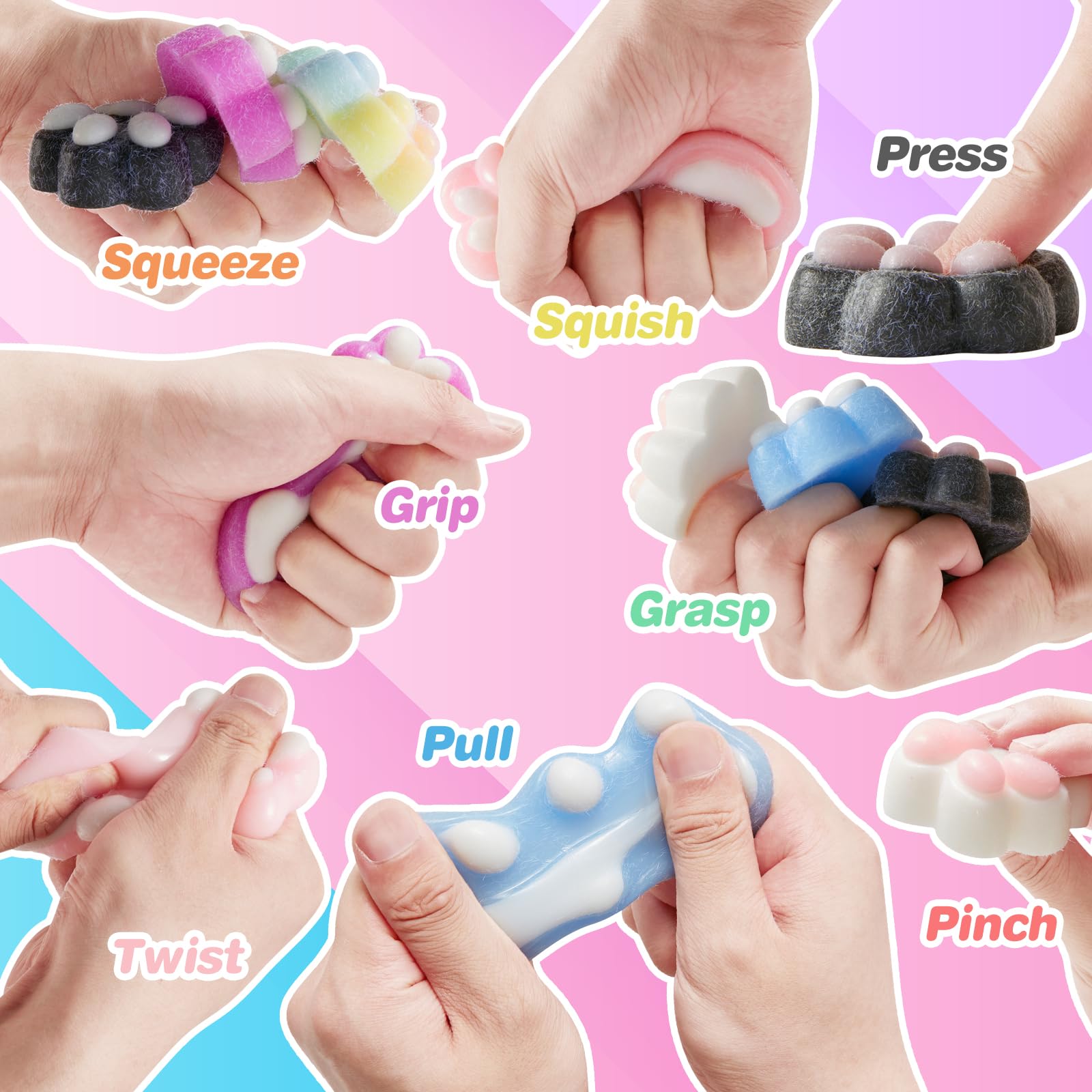 8PCS Cat Paw Mochi Squishy Stress Balls Age 3+ for Adults Fidget Toys for anxiety Relief for Kids Kawaii Taba Squishy Cat Paw Sugar Ball Fidget - Image 4
