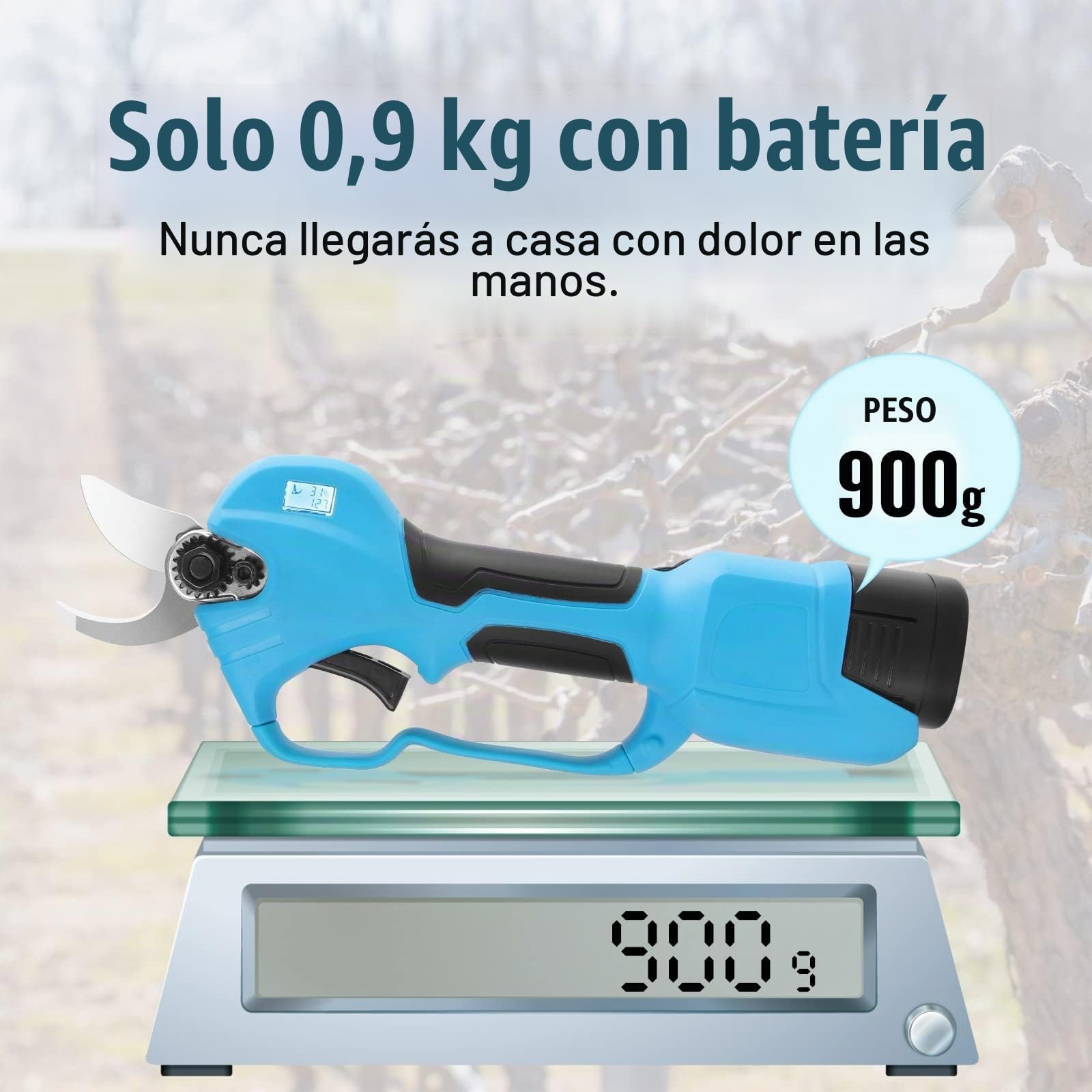 Tijeras de podar eléctricas, tijeras de podar batería profesional de 30mm con 2 uds De batería de 2Ah para podar, jardinería, viñedos, árboles frutales (8610)