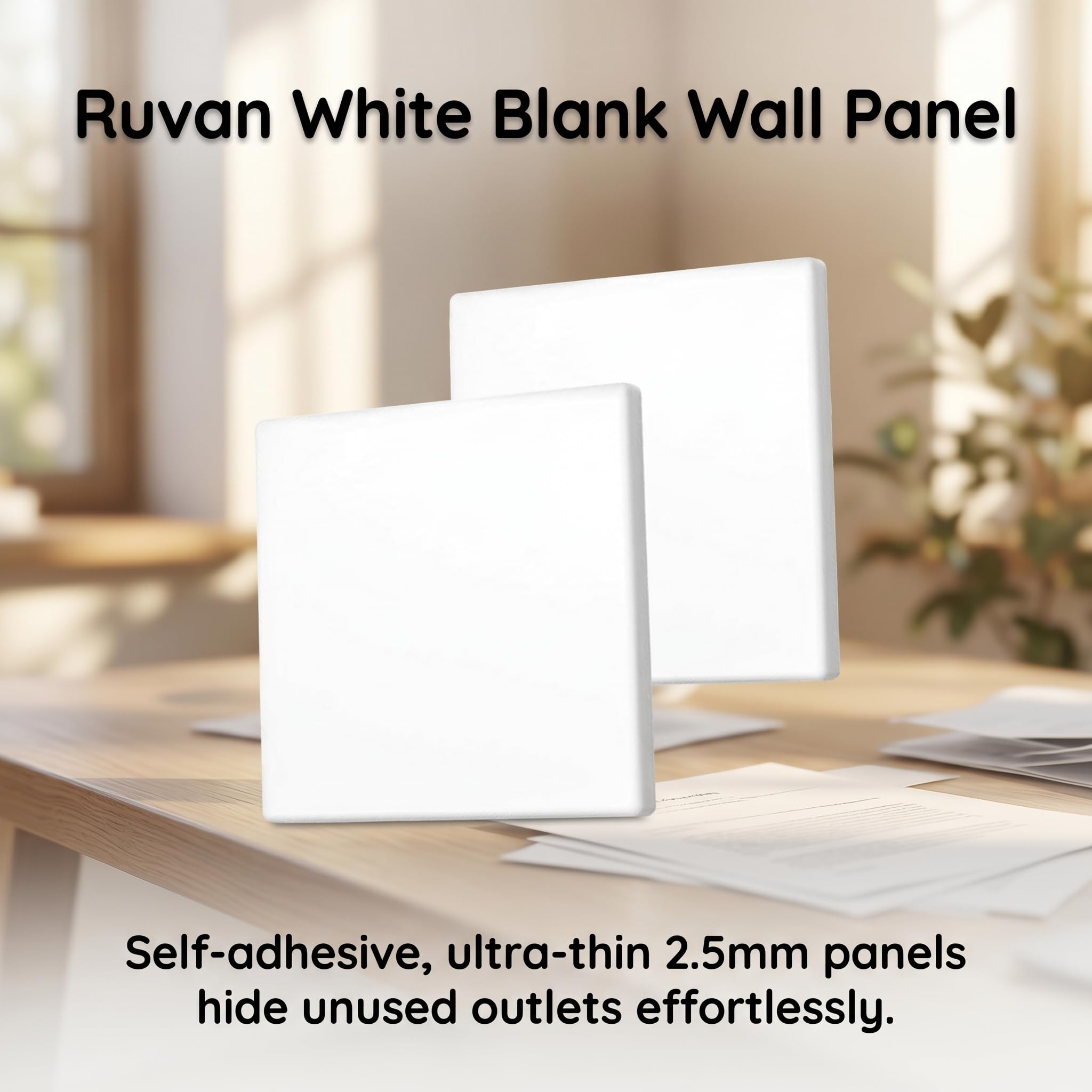 Ruvan Sin Agujeros Tapa Ciega Autoadhesiva Blanco de PC, 2 Piezas Placa Cubre Cables y Enchufes para Pared, Protector de Caja de Conexiones 86x86mm, Embellecedor Pared para Renovación de Viviendas