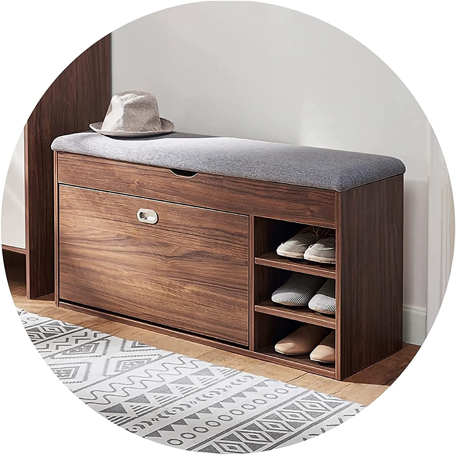 Meuble à chaussures basculant marron avec coussin pour gagner de la place
