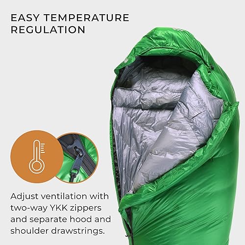 Miniatura 4 de Hyke & Byke Katahdin 32 F - Saco de dormir para senderismo y mochilero  4 estaciones, 625FP ultraligero  Resistente al agua  Gris carbón  Corto