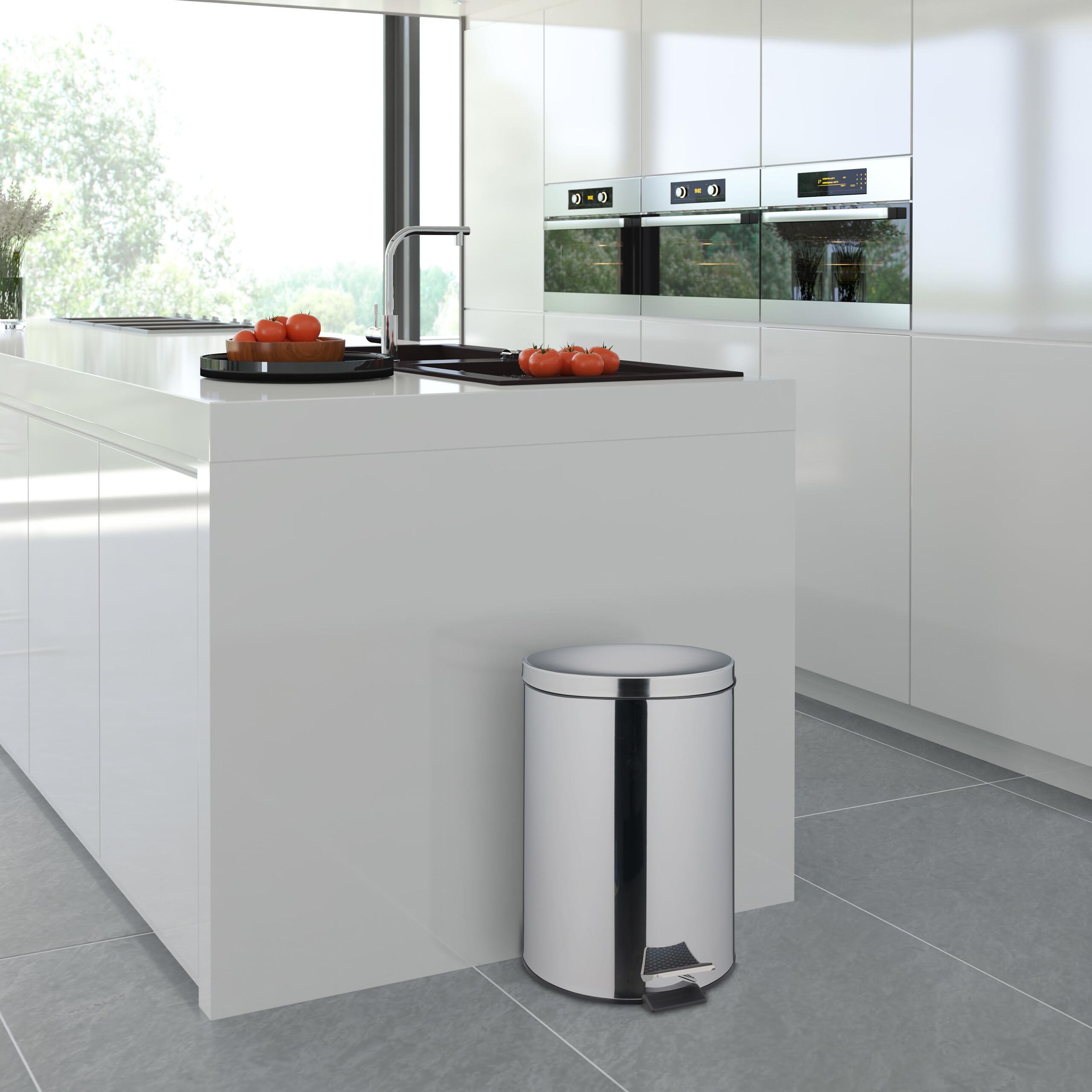 Relaxdays Pattumiera Cucina, Cestino Rifiuti 20 L, Pedale e Cestello Interno Rimovibile, Cesto Acciaio Inox, Argentato