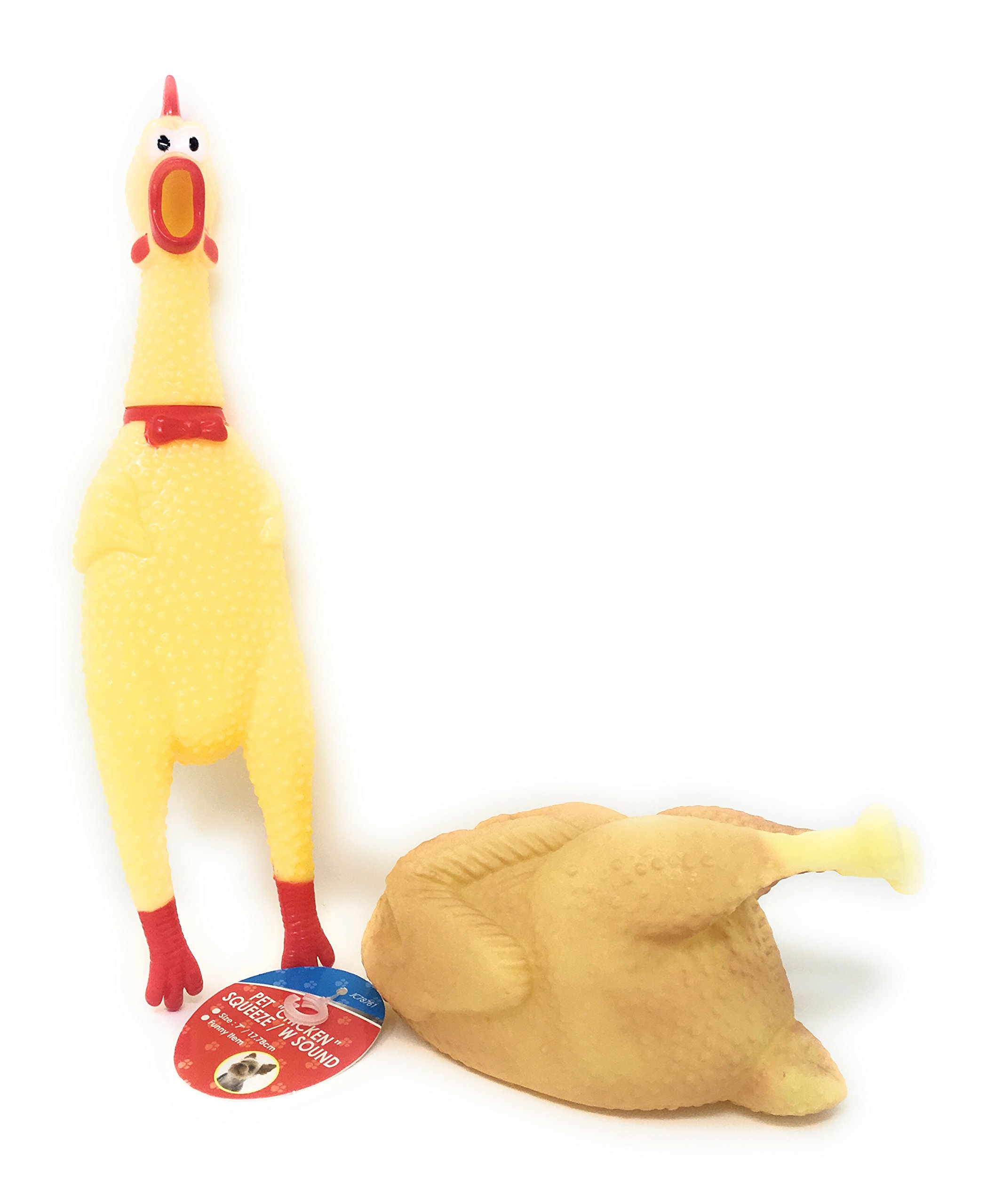Squeaky Chicken Dog Chew Toys: 2 Items - Fun & Durable Squeaky Fetch Playtime & Appetizing Full Sized Chicken & 1 Large Roasted Chicken / Turkey Perfect for Medium & Large Sized Dogs