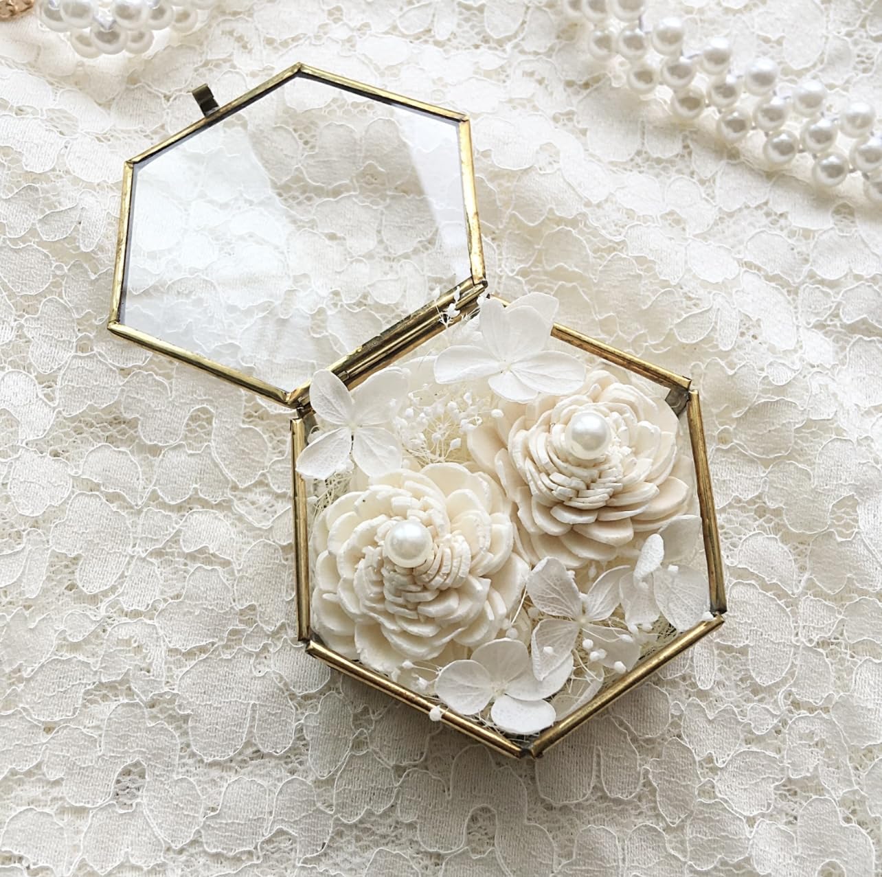 Amazon.co.jp: リングピロー ガラスケース 花 クリア アンティーク