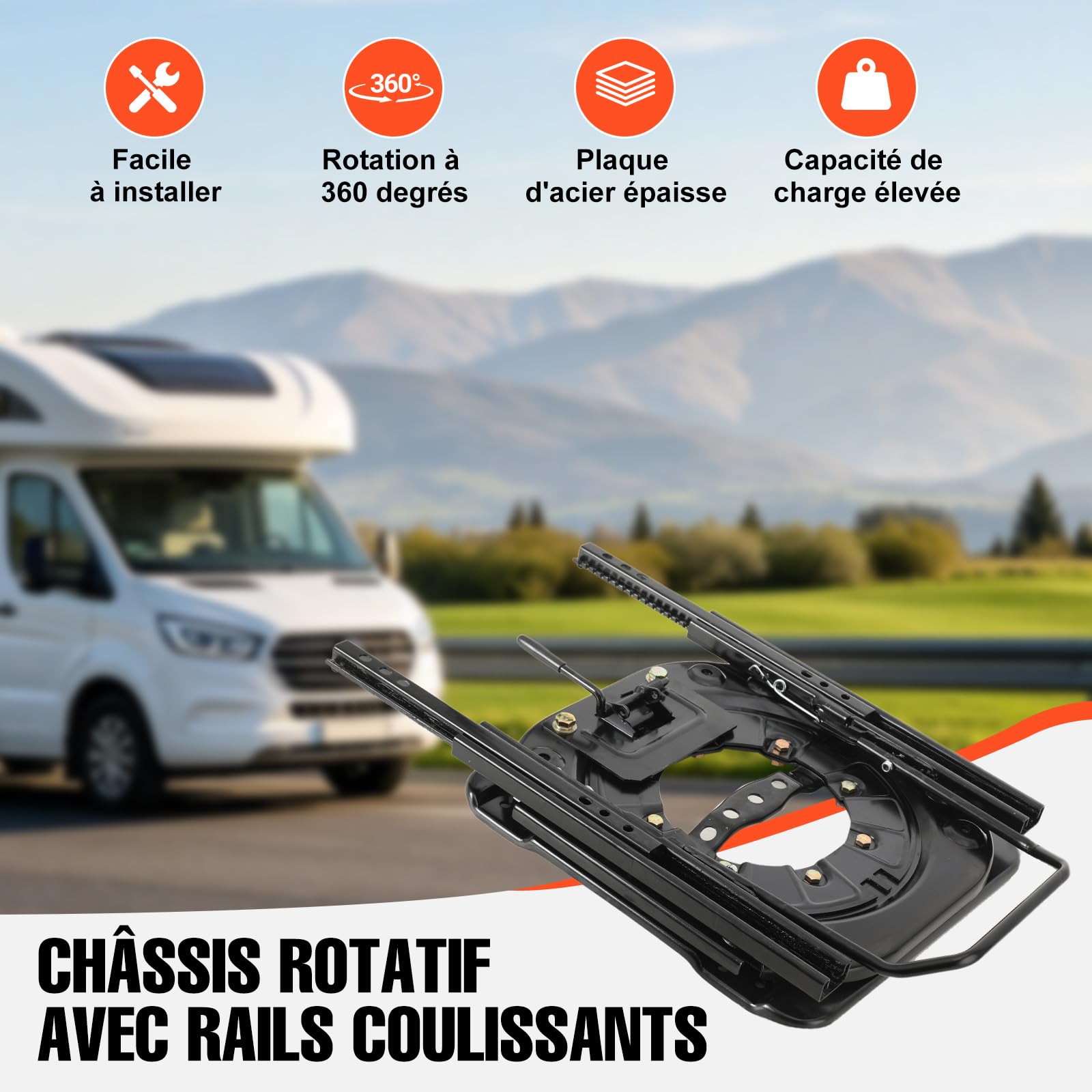 Base de Siège Rotative, Embase Pivotante Siege,Plaque dacier de Siège Lourd Rotatif à 360°, Plaque dacier 360° Rotatif, Réglable Carrousel pour Siège de Camping - Car