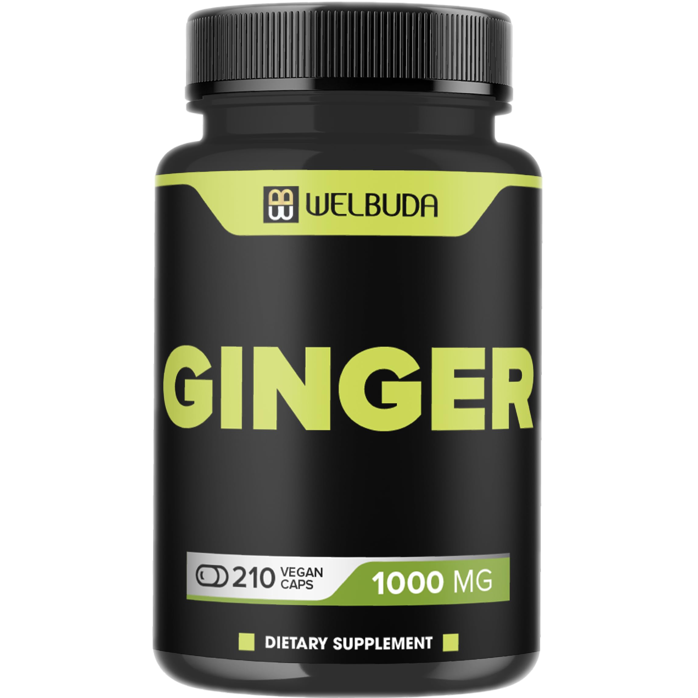 WELBUDA 1000mg Ginger Supplements Capsules with Berberine HCl, Elderberry, Echinacea & More - 11in1 Support Digestion, Joint Health, Immune System, and Heart Health - 210 Ginger Pills