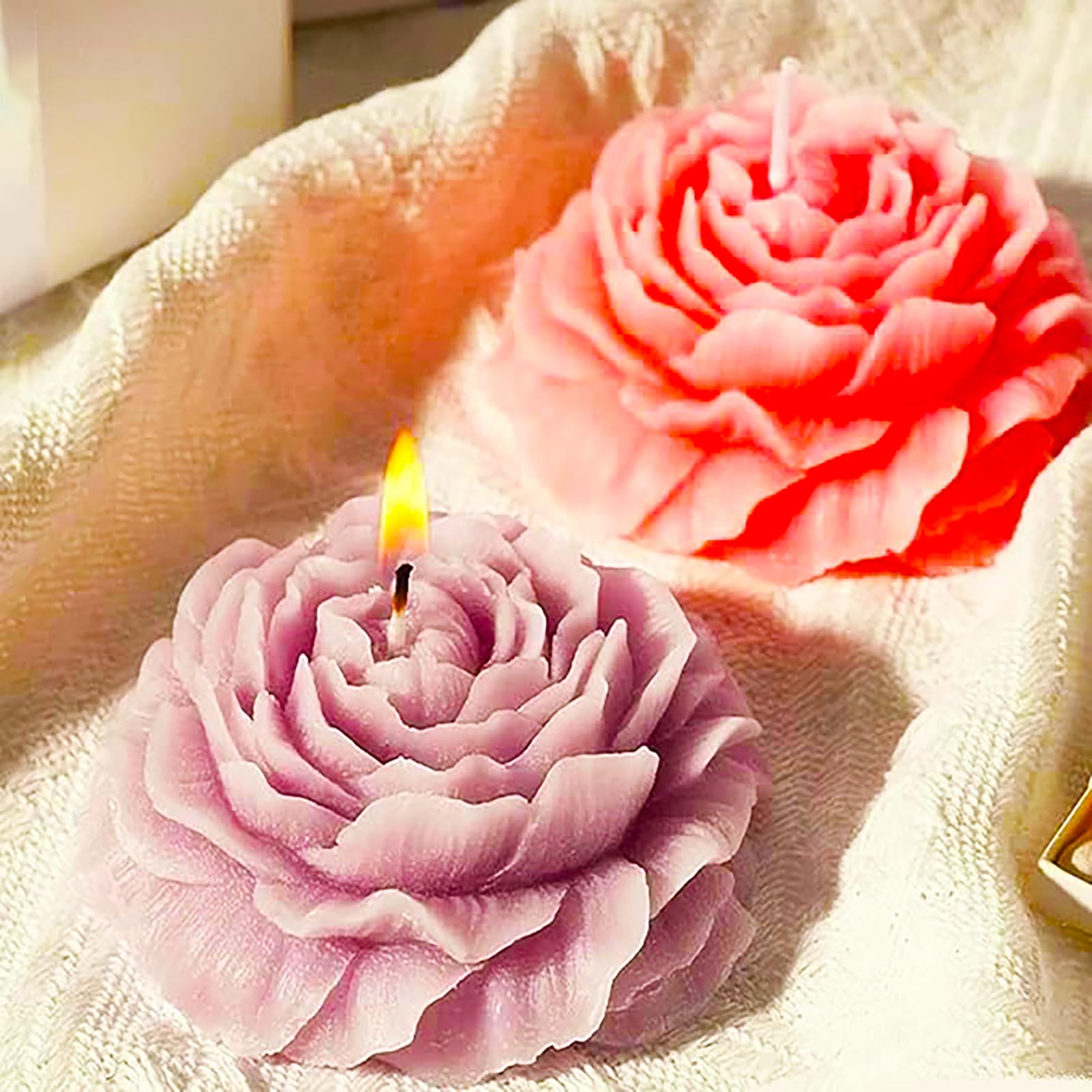 2 sztuki silikonowych foremek do kwiatów, 3D forma do świec w kształcie piwonii, łatwa do otwarcia, wielokrotnego użytku do kremówki, mydła rzemieślniczego, żywicy, czekolady
