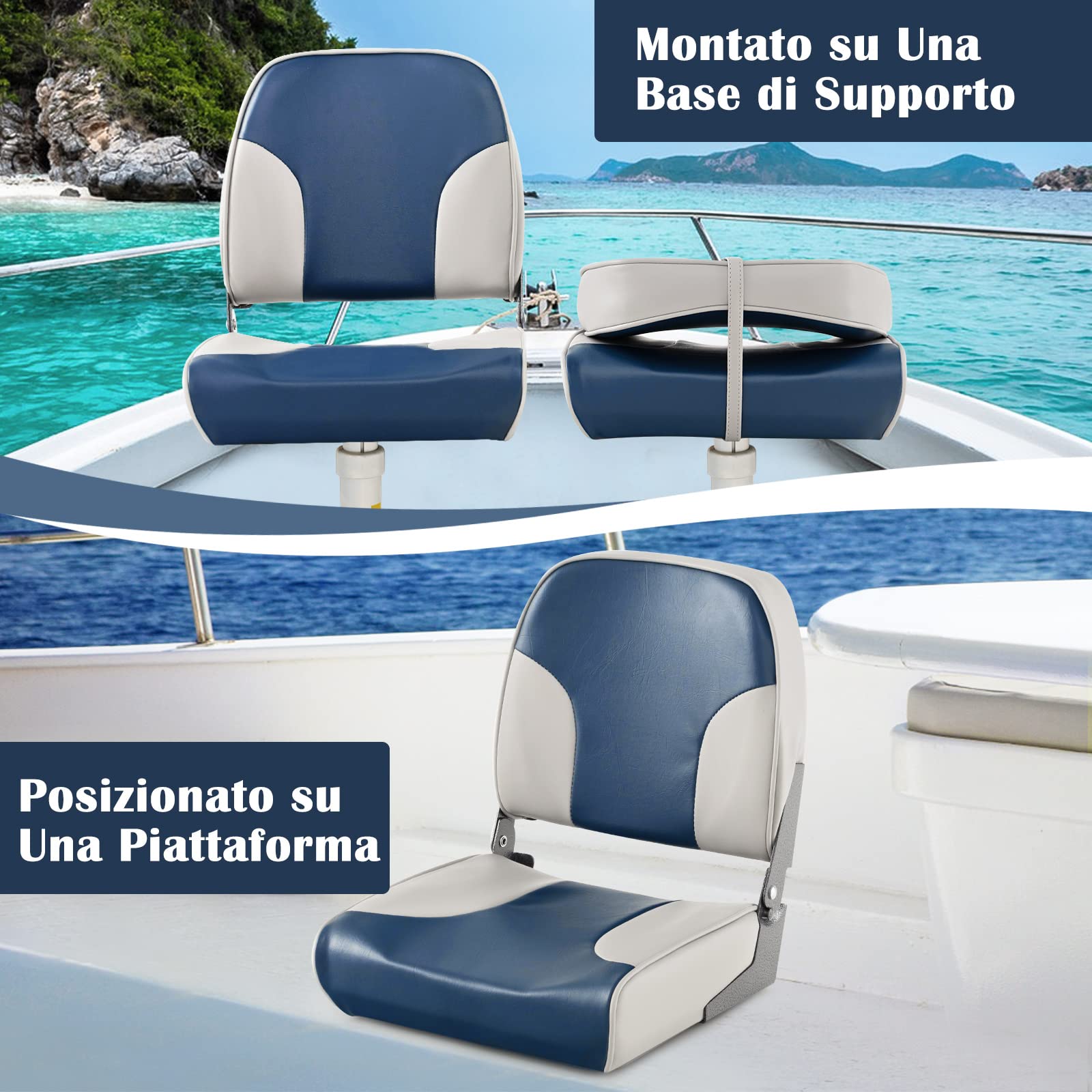 COSTWAY Sedie per Barca, con Schienale Basso, Sedile del timoniere con Tessuto Impermeabile, Imbottitura in Spugna e Cerniere in Alluminio, Adatto alla Maggior Parte delle Basi (Modello 3)