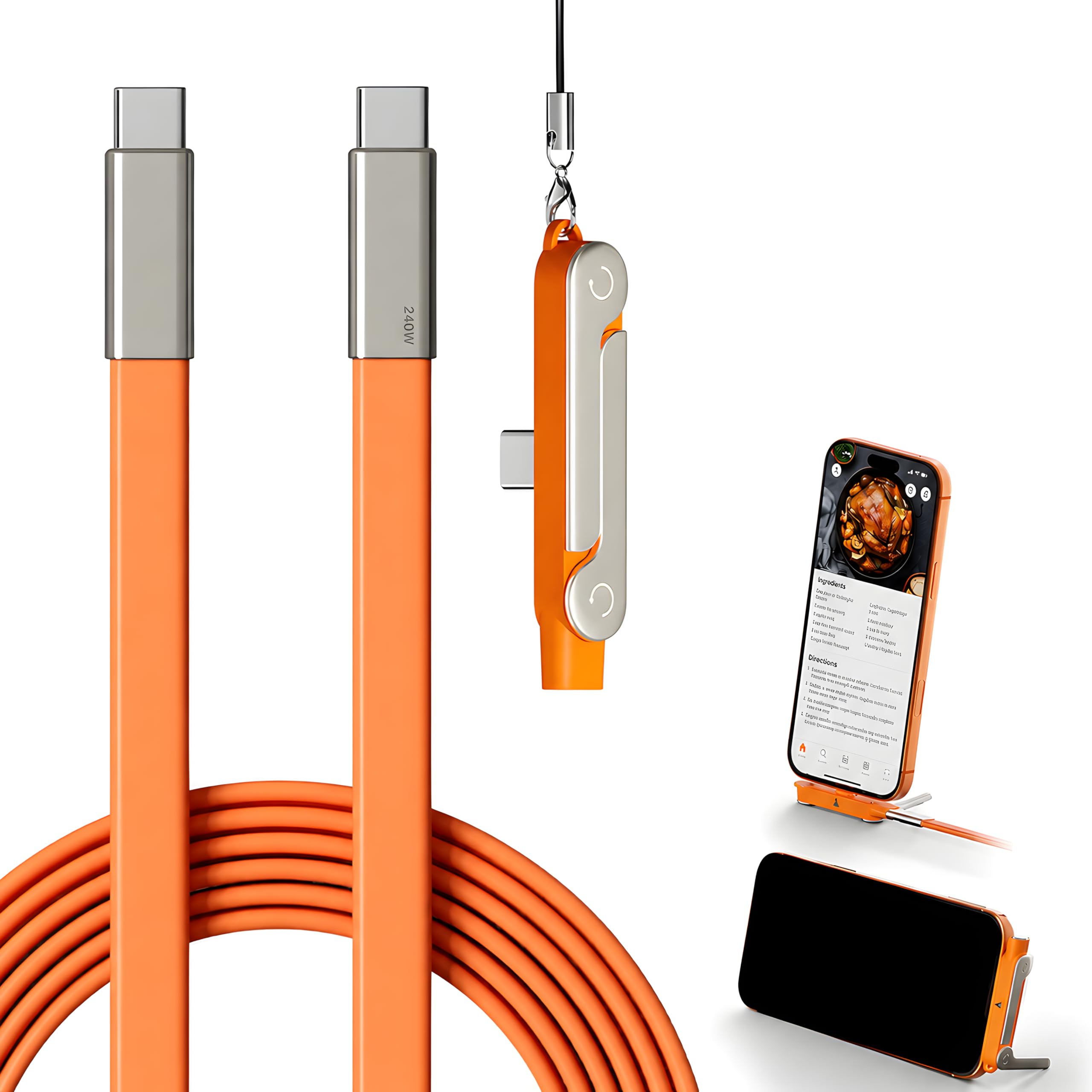 2 in1 240W USB C to USB C Fast Charging Cable with Adjustable & Detachable Phone Stand, Multi-Angle Type C Charger Cord for Smartphones, Tablets & Laptops, High-Speed Data Transfer Charging Cable-picture-38