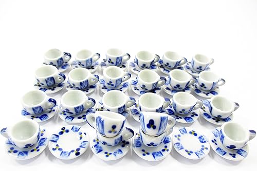 Casa de muñecas en miniatura de cerámica 24/48 pintura azul taza de té platillo plato redondo #S 4224