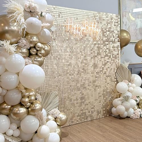 Miniatura 5 de Paquete de 30 paneles de fondo de pared brillantes dorados claros para fiestas, bodas, cumpleaños, compromisos, fiestas, aniversario (6 x 5 pies)