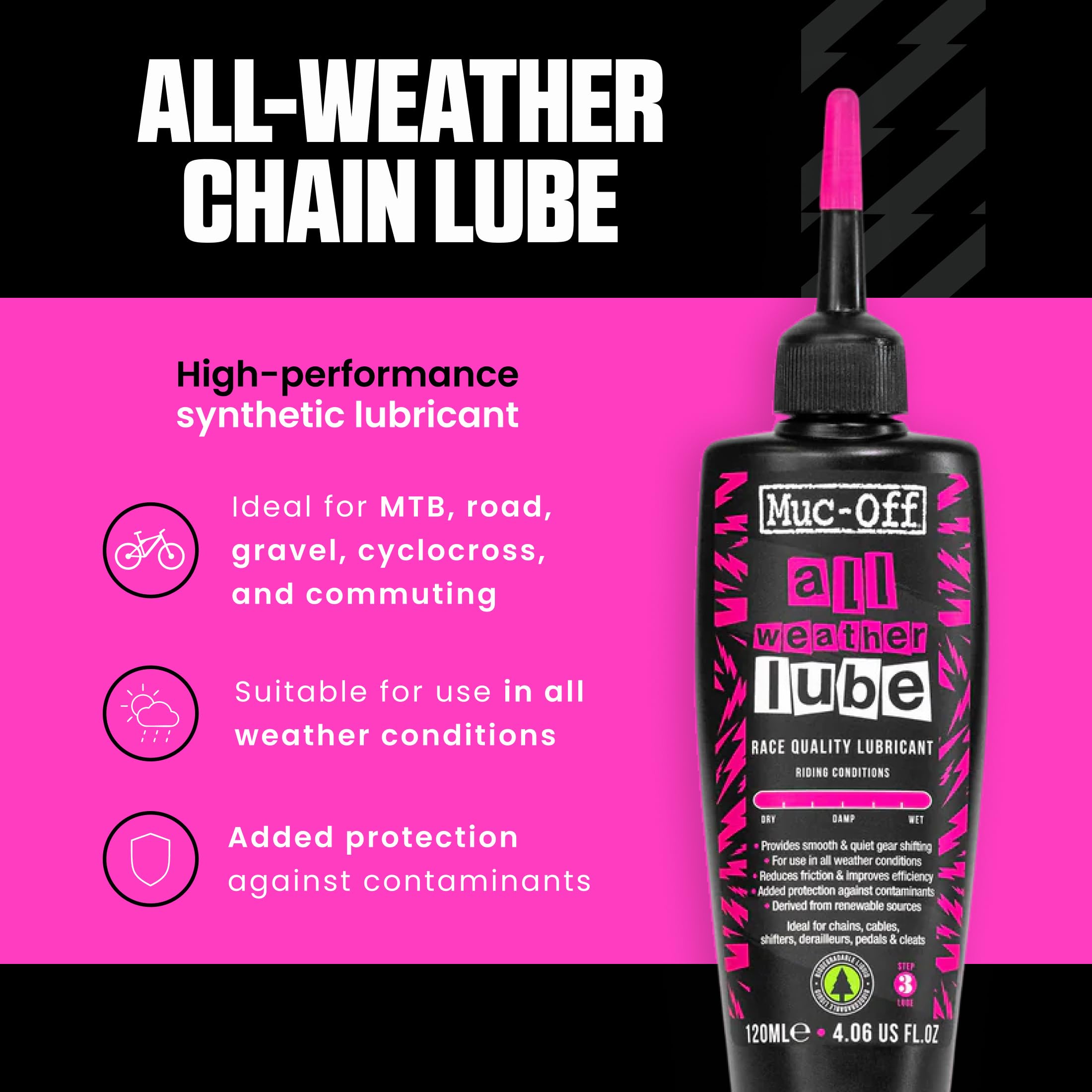 Muc-Off All-Weather Chain Lube 120 ml - Lubrificante Catena Bici Biodegradabile