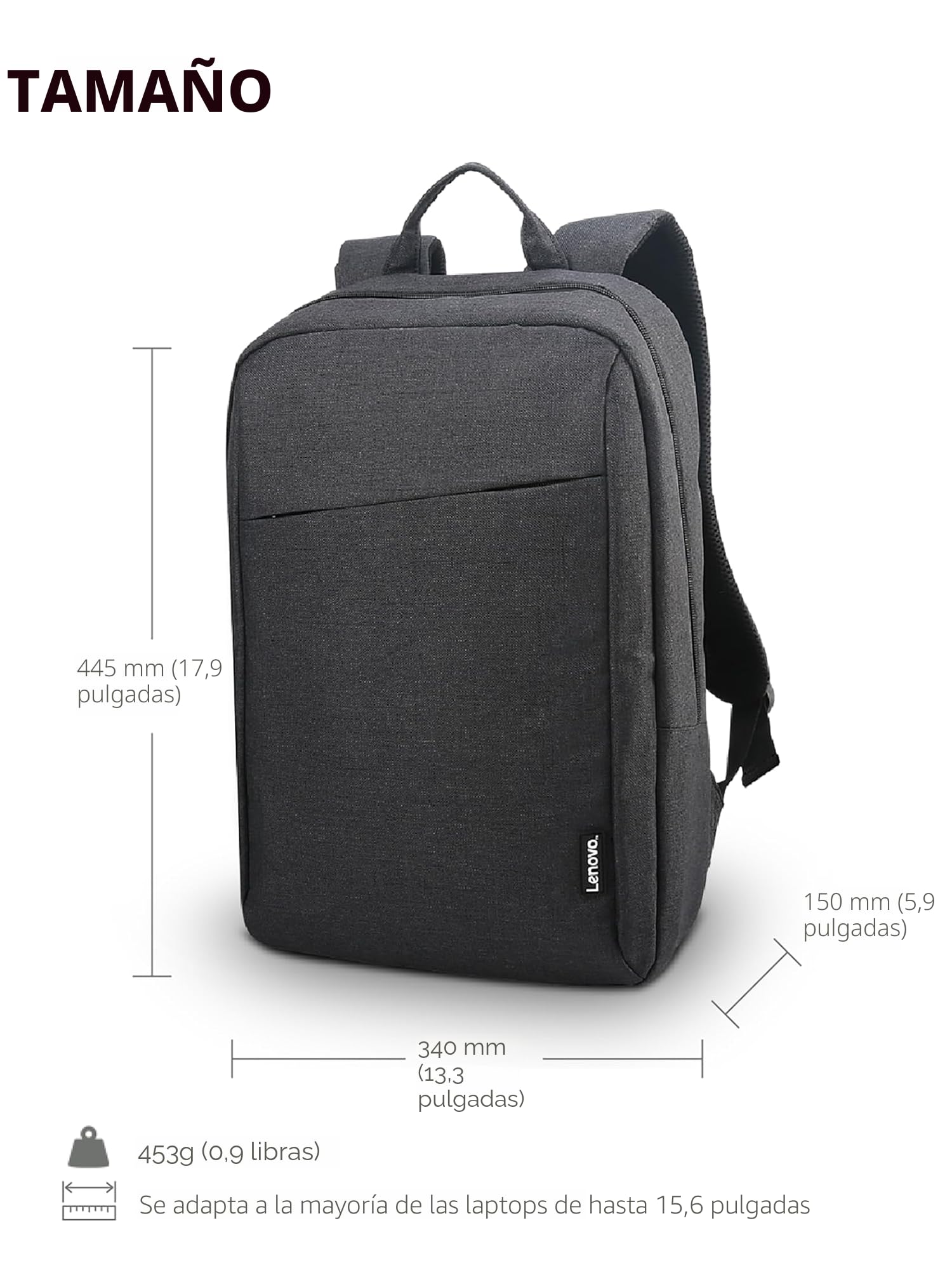 Lenovo Mochila B210 para ordenadores portátiles de 15.6 pulgadas, mochila ligera y repelente al agua, color negro