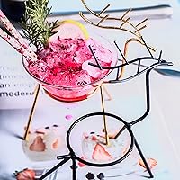 Vista 9 de Firlar Juego de 2 vasos de Martini, juego de entretenimiento de vidrio y metal, vasos de cóctel creativos de 5.4 onzas con soporte de cervatillo