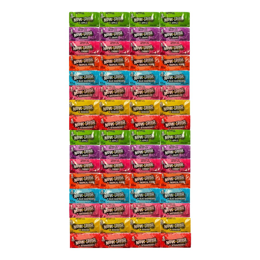 Generic Candy Assortment Now and Later, 8 Delicious Flavors, Grape, Strawberry, Cherry, Blue Raspberry, Tropical Punch, Banana, Apple, Watermelon - 0.93 Oz Each, 8 of Each Flavor, 64 Pack