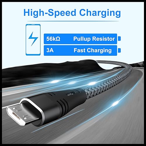 Miniatura 3 de Cable micro USB, paquete de 3 cables trenzados de nailon extra largos de 10 pies para Android, carga micro USB rápida para Samsung Galaxy S6 S7