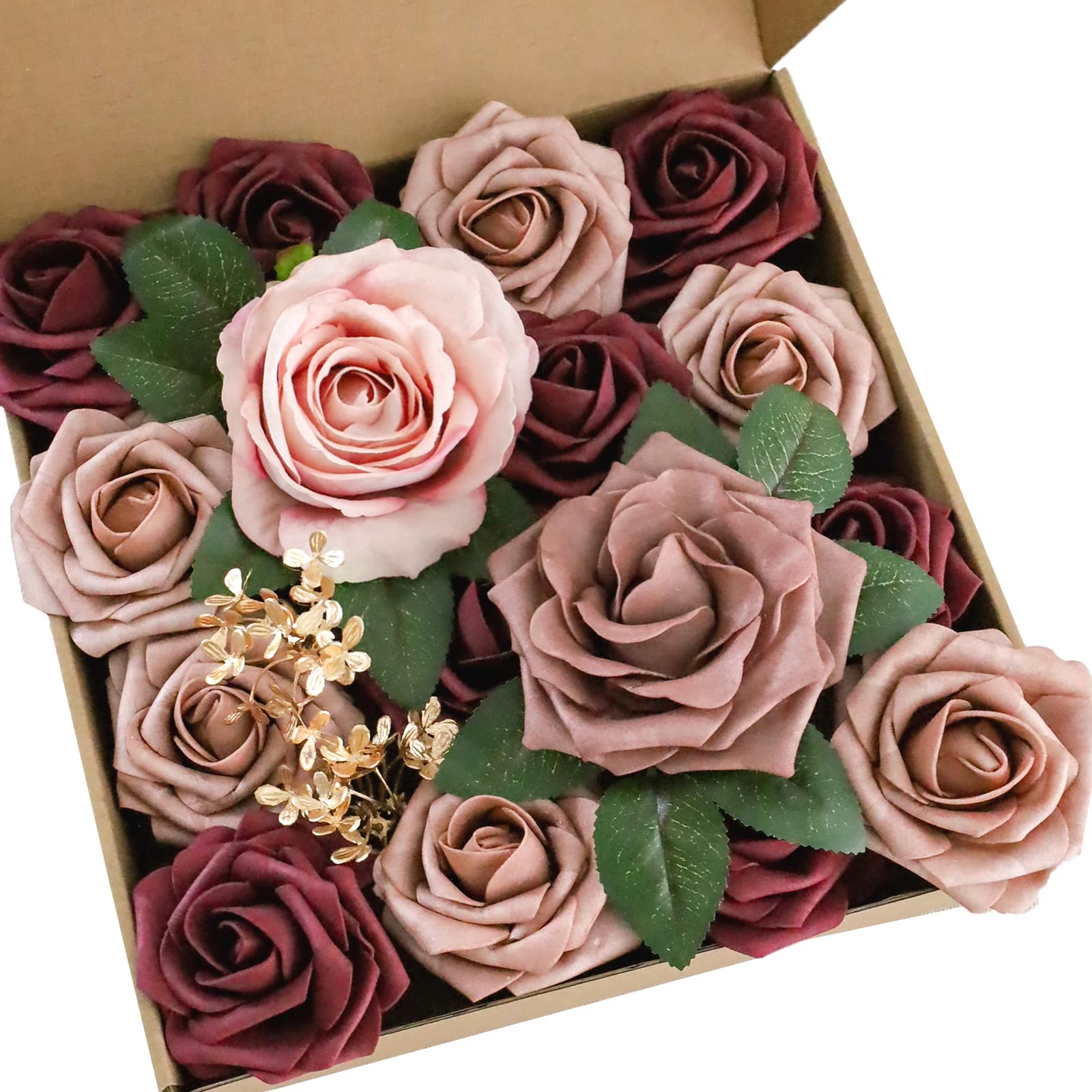 Lookein Artificial Flowers Basic Box Set for Wedding Bouquets Centerpieces Flower Arrangements Decorations, Burgundy