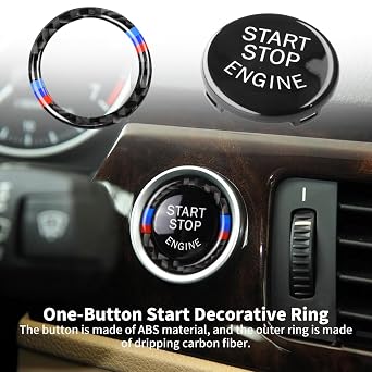 For B-M-W Accessories Start Stop Button Cover Engine One-key Start Interior Accessories for BMW 1 3 5 Series E90 E60 E70 3 5 X5 X6 Z4 E89 2009-2016 (Black)