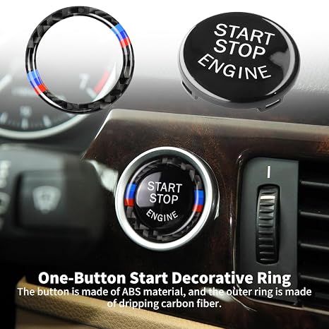 For B-M-W Accessories Start Stop Button Cover Engine One-key Start Interior Accessories for BMW 1 3 5 Series E90 E60 E70 3 5 X5 X6 Z4 E89 2009-2016 (Black)
