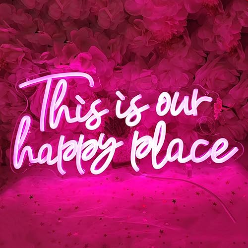 Miniatura 3 de Planzo Letrero de pared de neón con texto en inglés This is Our Happy Place para boda, fiesta, hogar, bar, decoración de dormitorio infantil, regalo