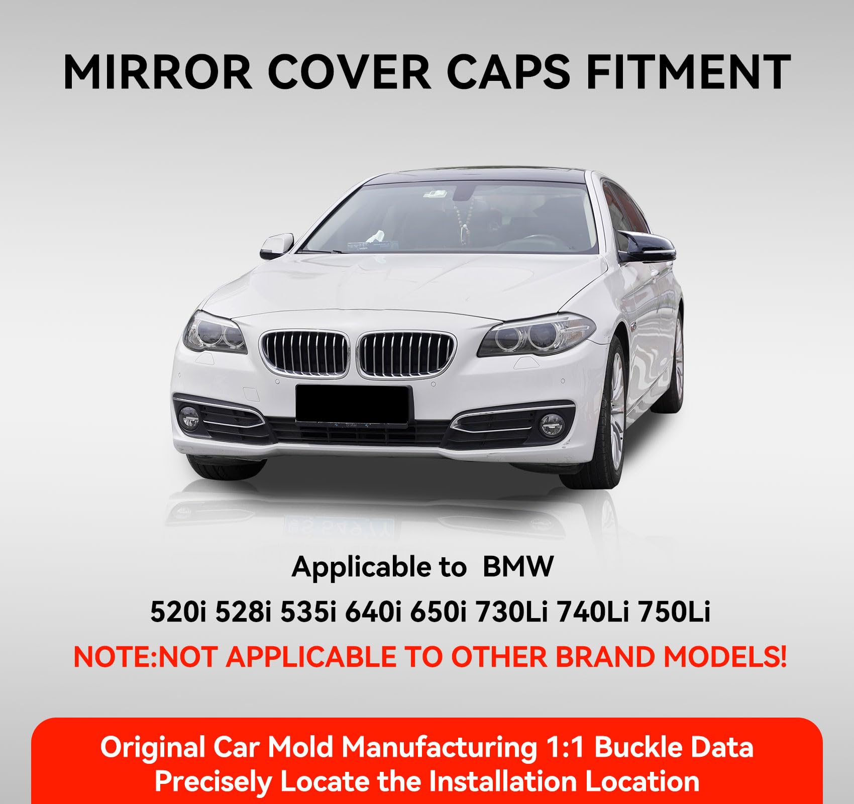 Gloss Black Side Mirror Cover Cap For BMW 5 Series F10/F11/F07 (2014-2018) – ABS, 3-Yr Warranty
