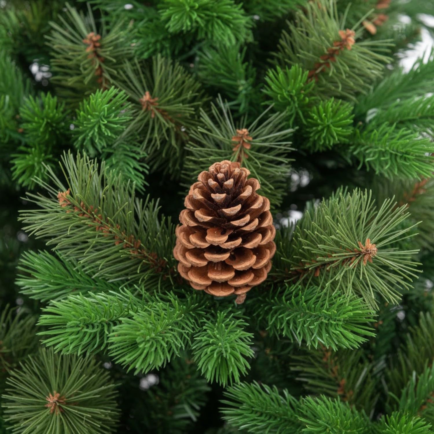 DAYRON - Árbol de Navidad Artificial Verde con Ramas Abatibles y Soporte Metálico Plegable, Decorado con Piñas Naturales, Disponible en 180 y 210 cm, Montaje Rápido y Fácil de Guardar