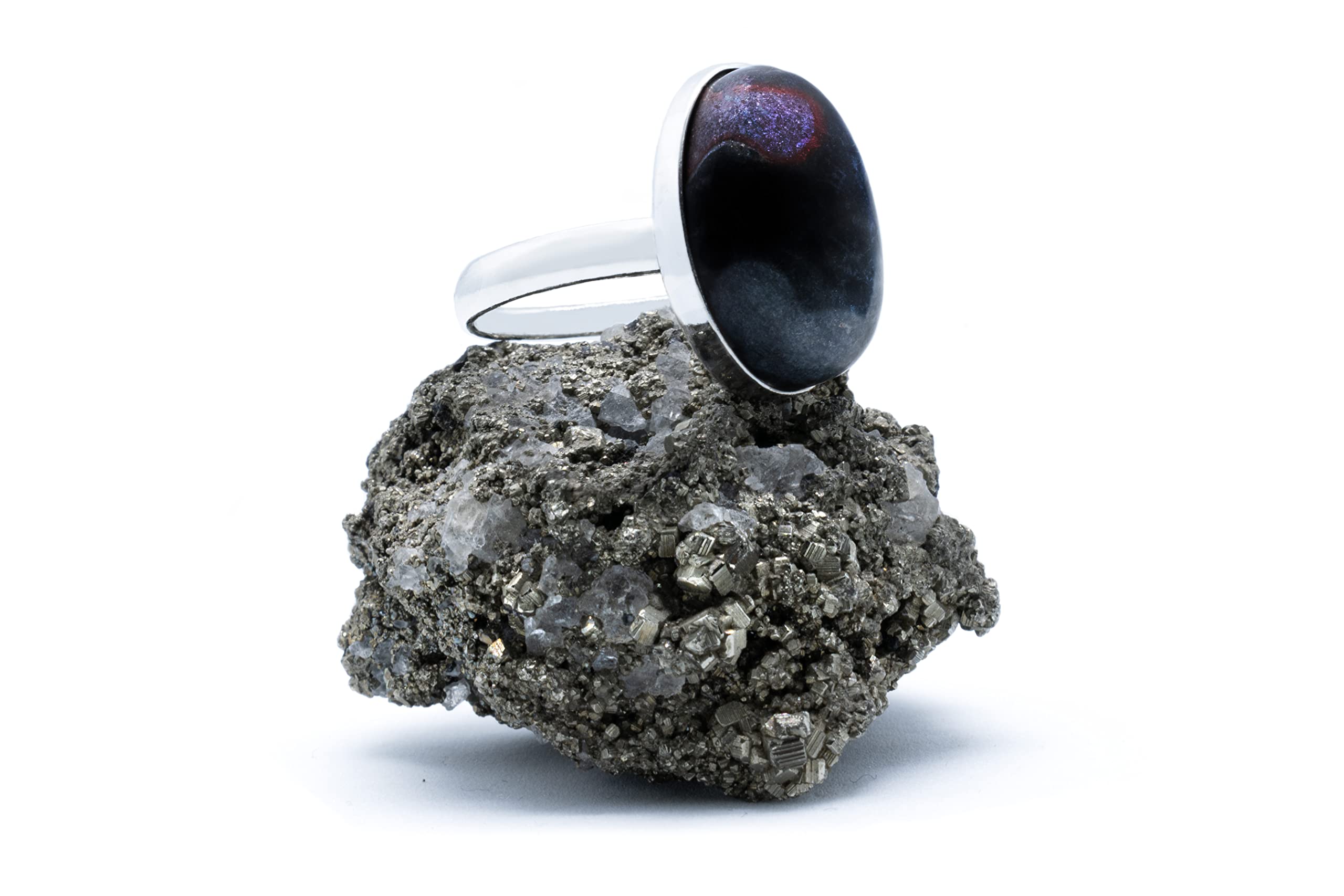Anillo de Plata 925 con Jaspe Picasso Negro (Piedra Natural) 18x13mm - Disponible Anillo Ajustable y Fijo, Tamaño de XS a XXXL, para Hombre, para Mujer - Caja Regalo Gratis