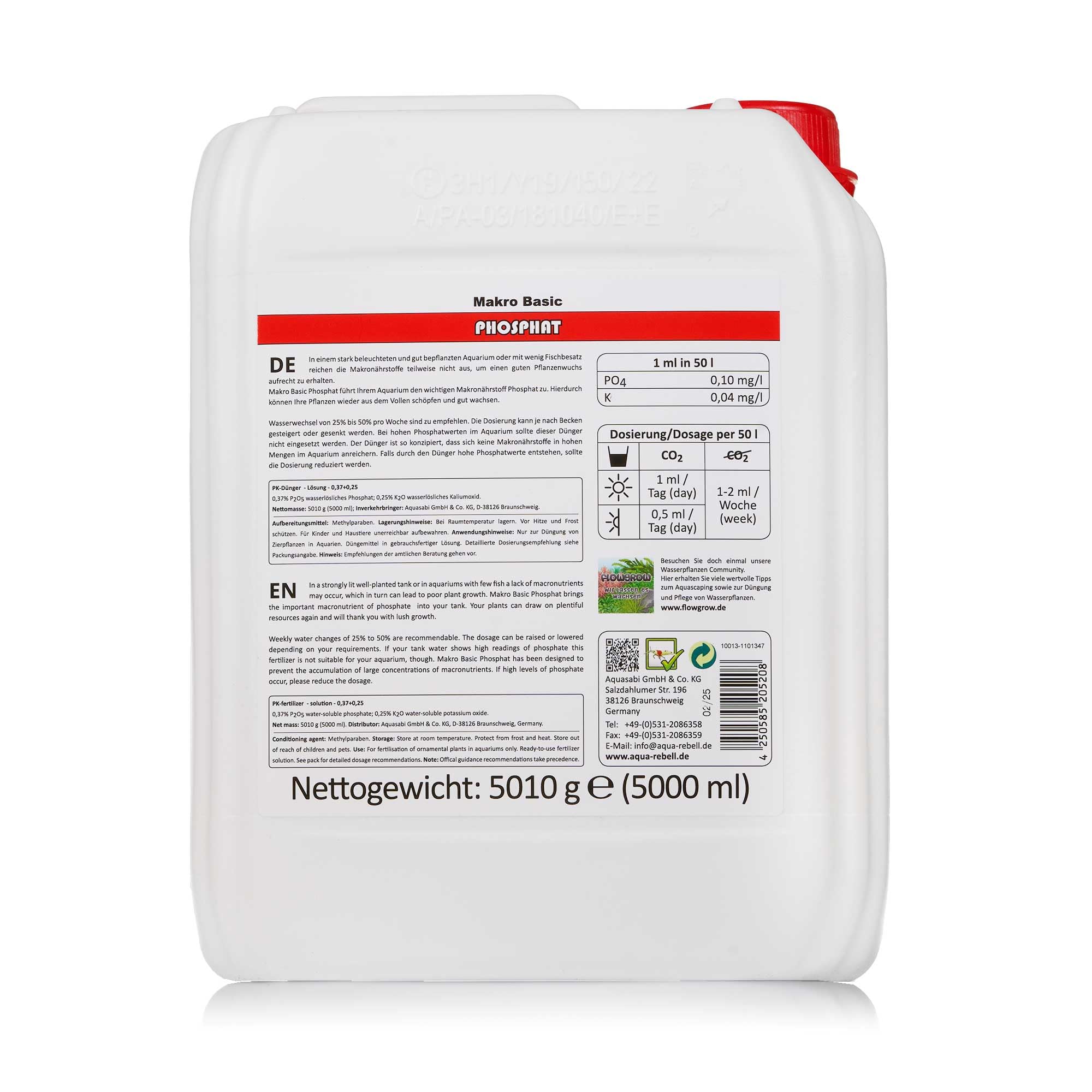 Macro Basic fosfato 5L I Fertilizante para plantas acuáticas para el suministro óptimo de plantas acuáticas en el acuario