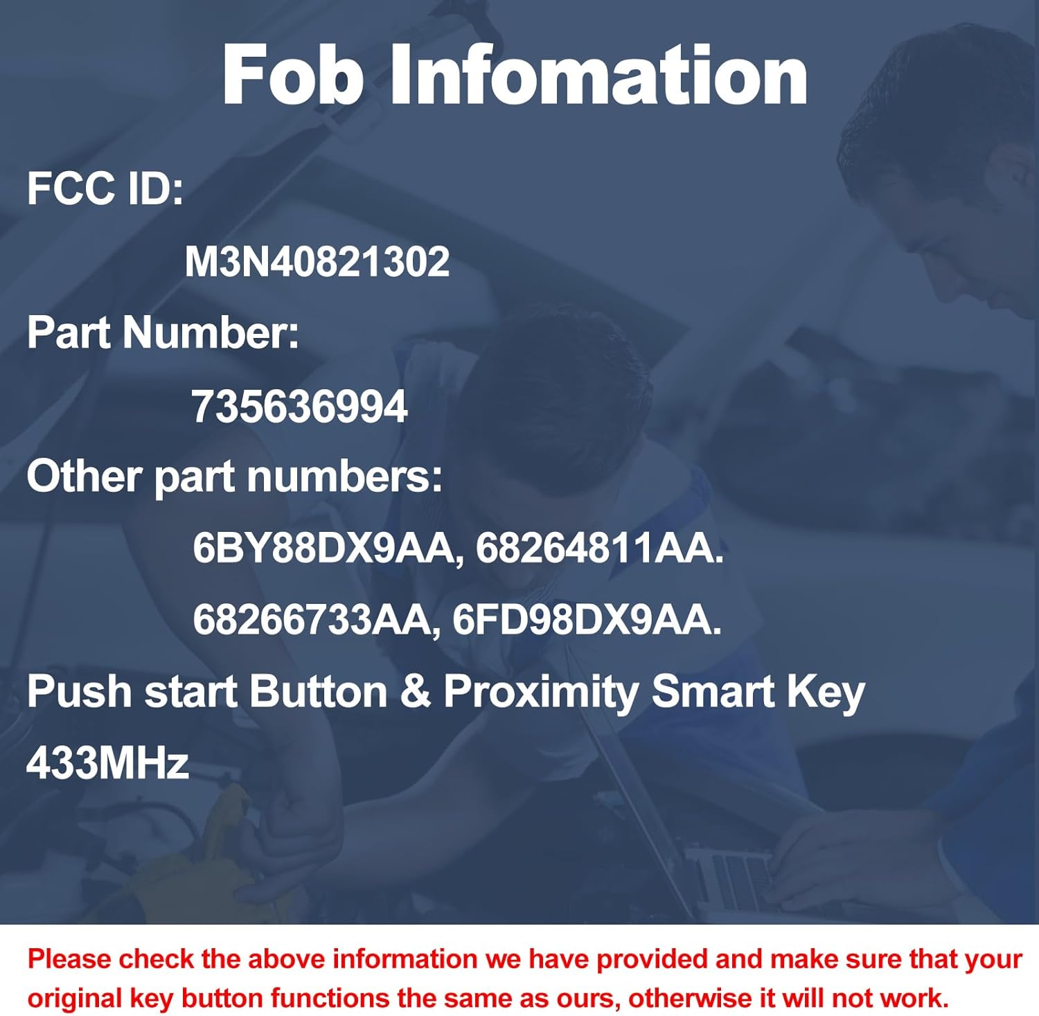 Smart Key Fob Replacement Kit Fits for Jeep Renegade 2015 2016 2017 Keyless Entry Remote Control Replace FCC ID: M3N40821302 434MHz 4 Button