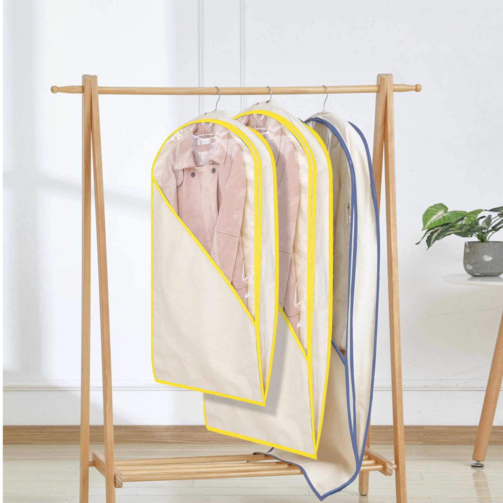 Zestaw 2 Wiszący Pokrowiec na Ubrania, Torba na Ubrania na Długie Sukienki, z Dużym, Przezroczystym Okienkiem, Odporna na Wilgoć i Kurz(Yellow,60x110cm/24x43in)