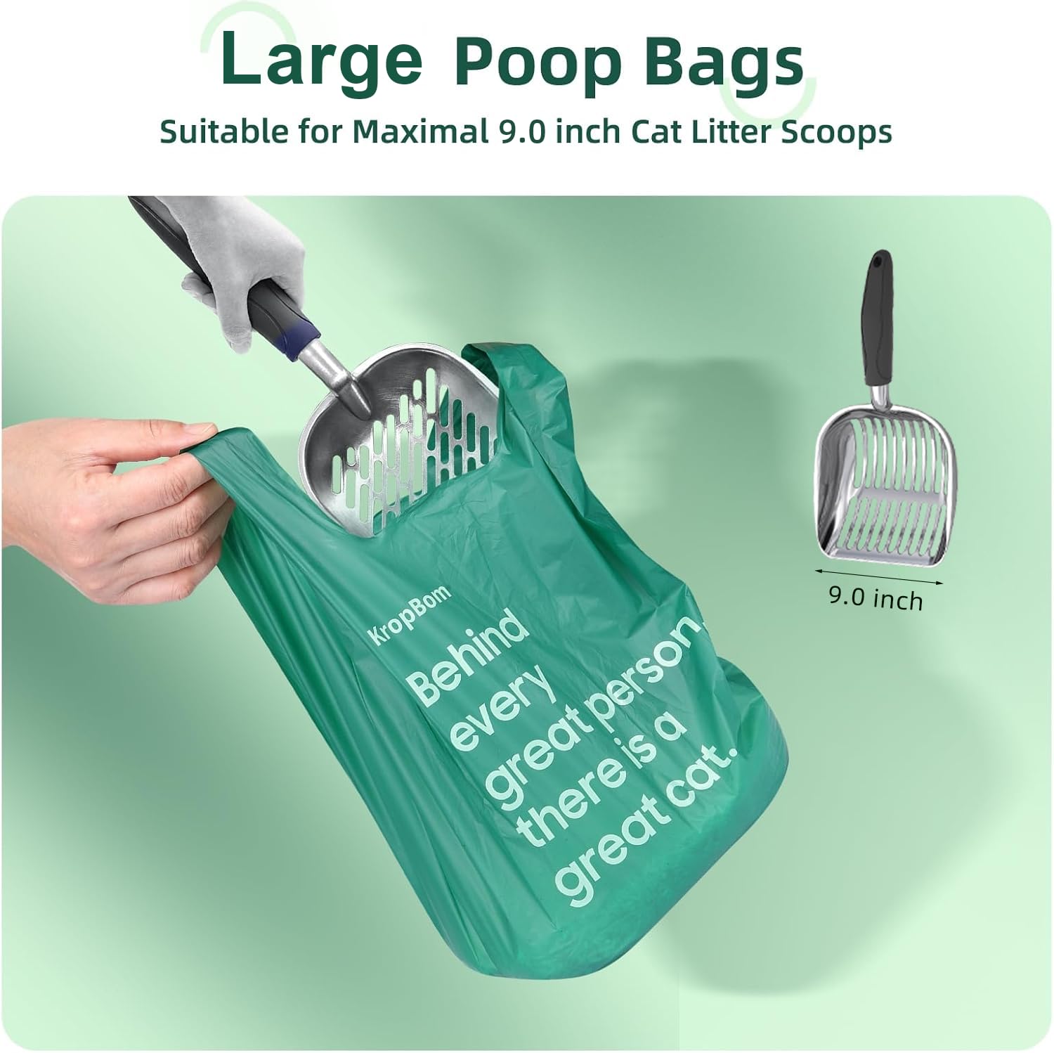 Lot de 60 grands sacs à déjections canines avec poignées, jetables, extra épais, faciles à nouer, étanches, renforcés, non parfumés