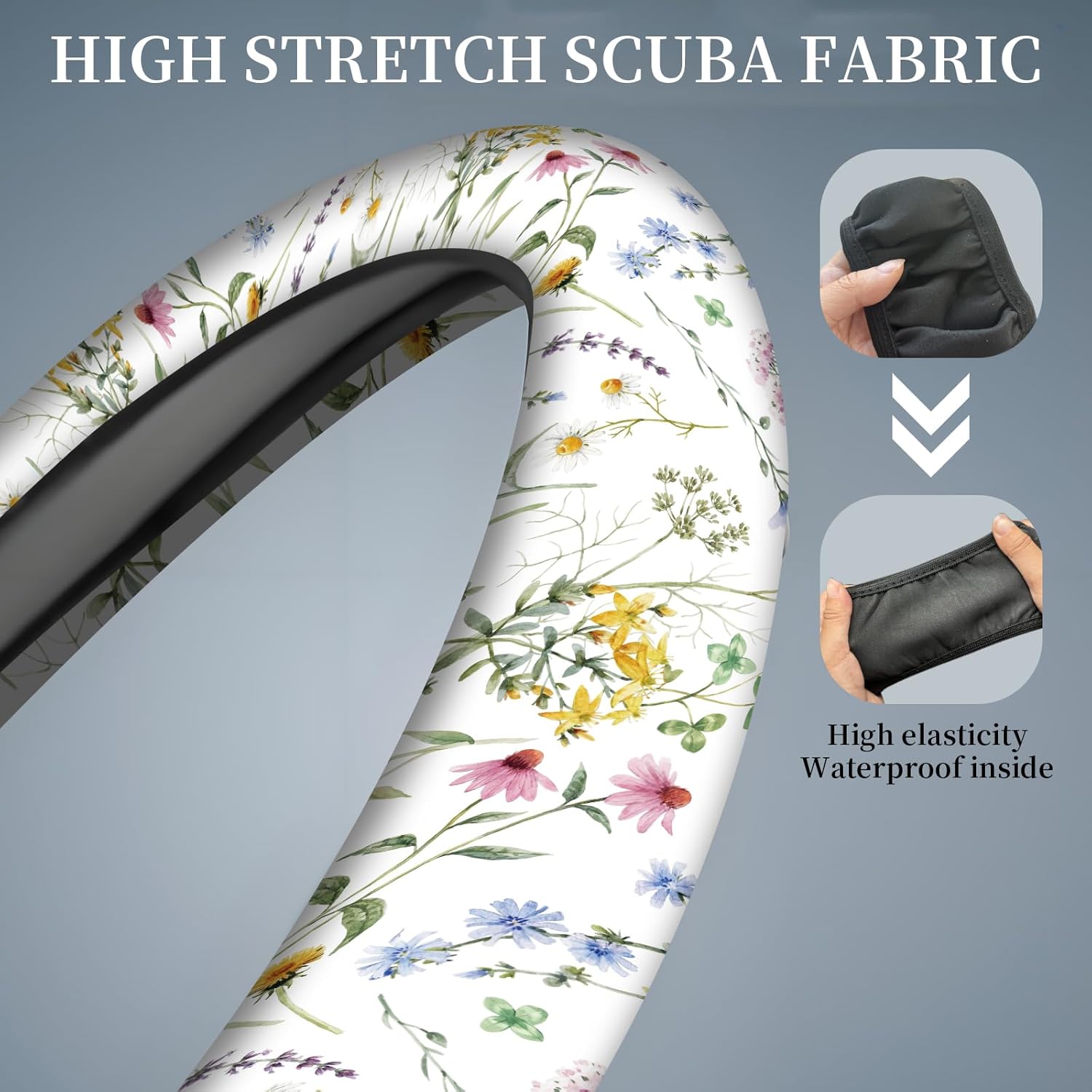 Car Steering Wheel Cover, Universal 15 Inch Non-Slip Breathable Neoprene Elastic Steering Wheel Protector, Cute Car Accessories for Women Men Fit Auto, Suvs Beautiful Flowers - Image 4