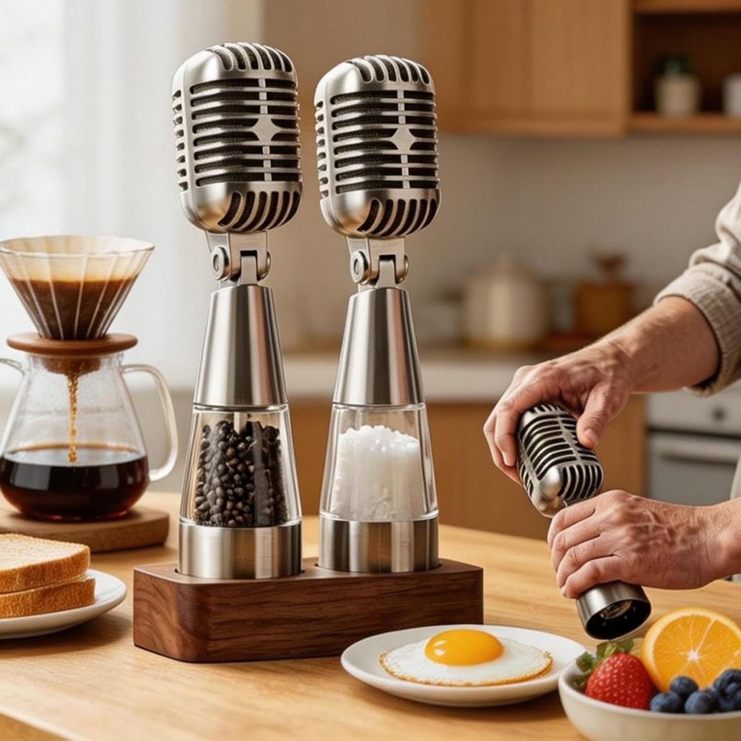 Multi-functional Microphone Seasoning & Grinder Set, Retro Vintage Spice Mill, Adjustable Coarseness Spice Mill, BBQ Grill Accessories, Novelty Kitchen Decor for Music Lovers (2 Pcs)