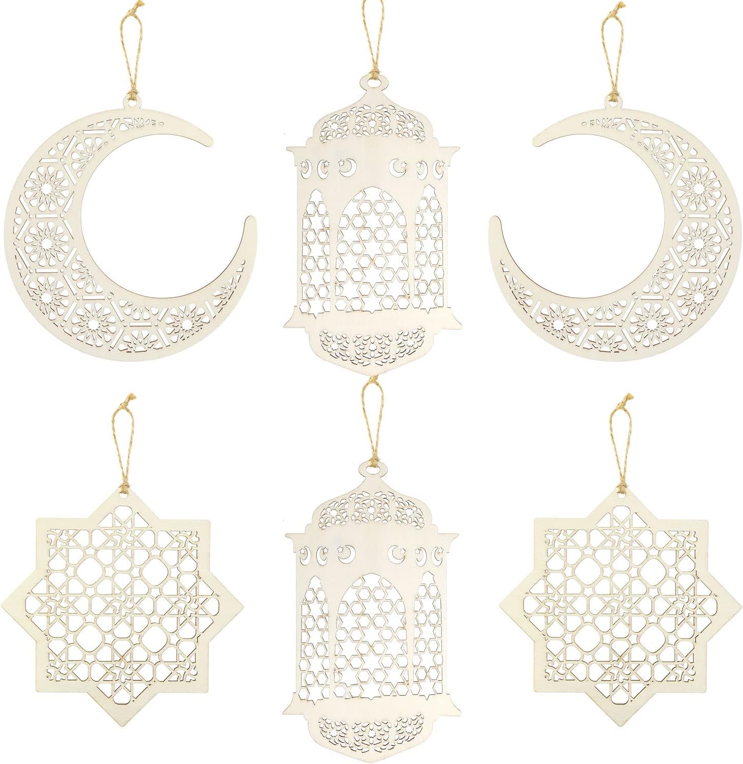Amazon.com: 6Pcs Ramadan Wooden Ornaments with Hemp Ropes, Ramadan Eid ...