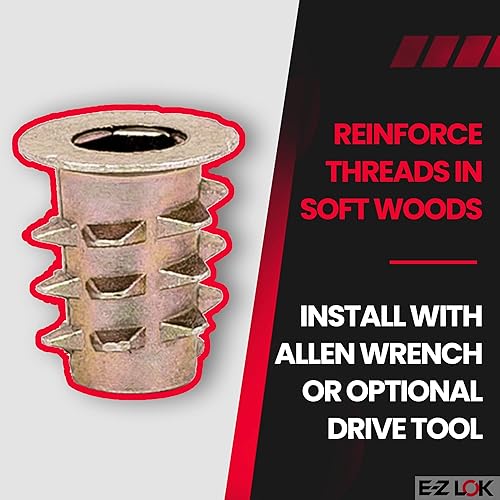 Miniatura 29 de E-Z LOK Inserto roscado para madera blanda, insertos de rosca hexagonal de zinc 1/4-20 roscas internas, 0.787 pulgadas de longitud, paquete de 50