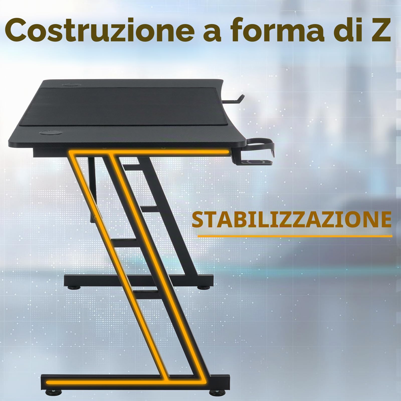 HENGMEI Tavolo da gaming, scrivania per computer con porta bevande, gancio per cuffie Z-Frame PC, scrivania da gioco, per casa, ufficio, scrivania angolare, 120 x 60 cm, tipo A